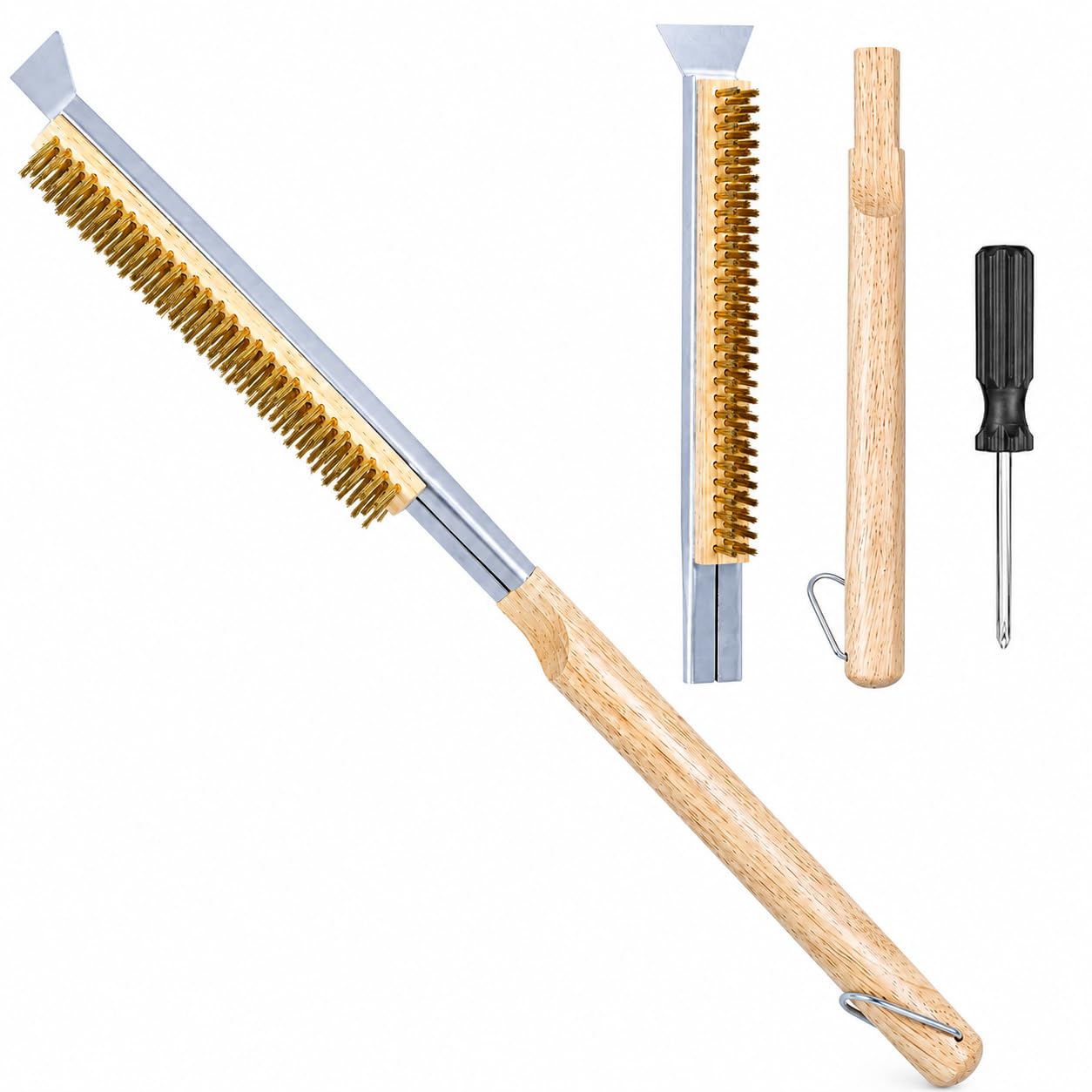 Pizza Oven Brush and Scraper, Professional Pizza Stone Brush with Stainless Steel Bristles, Efficient Cleaning Solution for Home Pizzerias and Outdoor Grills, Compact 59 cm Design for Easy Storage