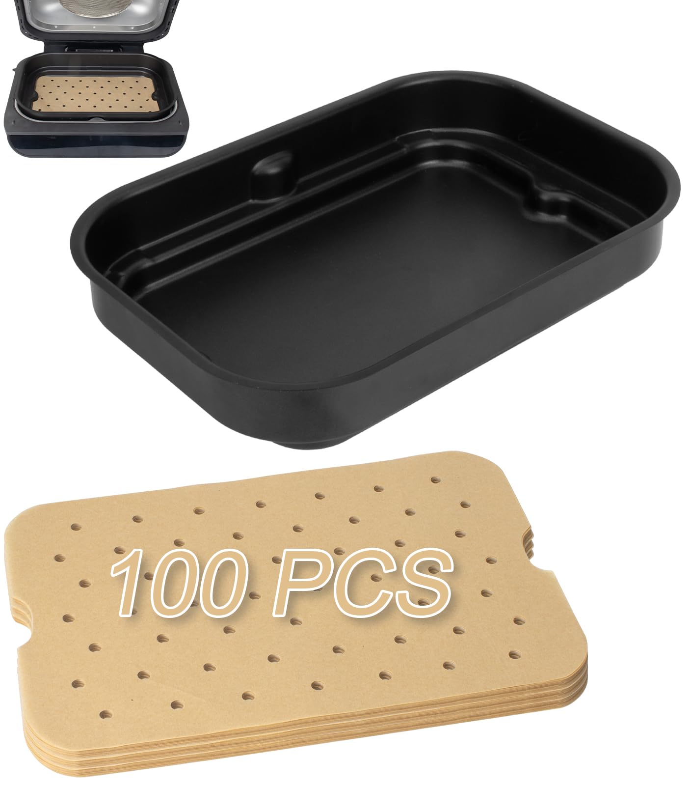 Foodi Smart Grill Pans &amp; Air Fryer Liners for Ninja FG551 Foodi XL 6-in-1 Indoor Grill, Non-Stick Air Frying Griddle Plate with Disposable Perforated Paper for Ninja Air Fryer Accessories