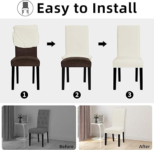 Miniatura 7 de Easy-Going Juego de 2 fundas elásticas para sillas de comedor, fundas para sillas Parsons para comedor, ceremonia, banquete, marfil