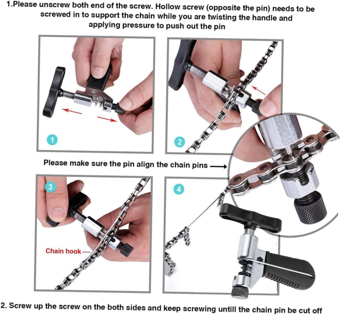 1 Set Bicycle Repair Tool Kit Includes Freewheel Remover Bottom Bracket Remover Chain Breaker One Tool for Mountain Road Bike Maintenance Durable Carbon Steel Silver Black