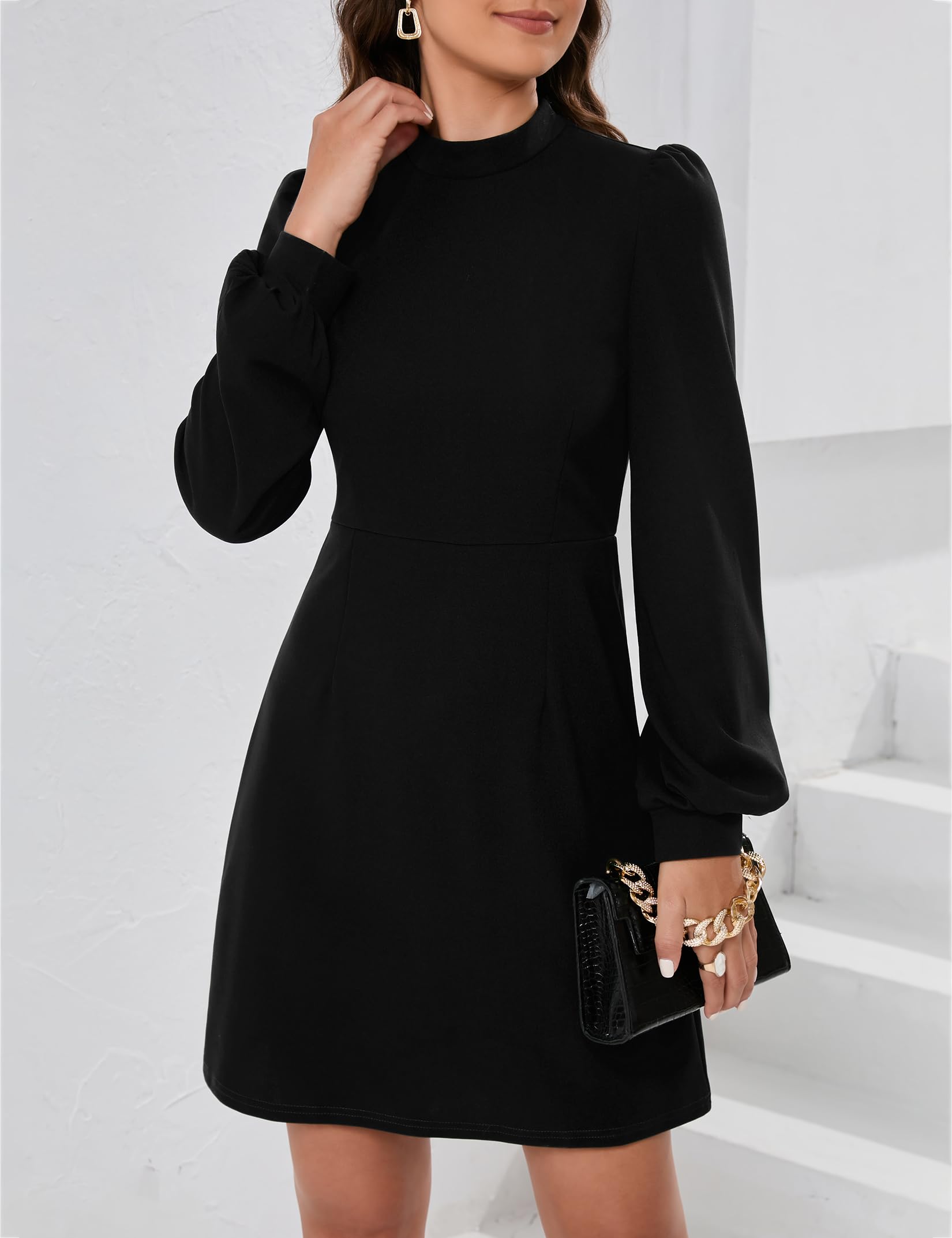 KOJOOIN Kleid Damen Bleistiftkleid Elegent Businesskleid Langarm Einfabrig Knielang A-Linie Hohe Taille Wickelkleid(Verpackung MEHRWEG)