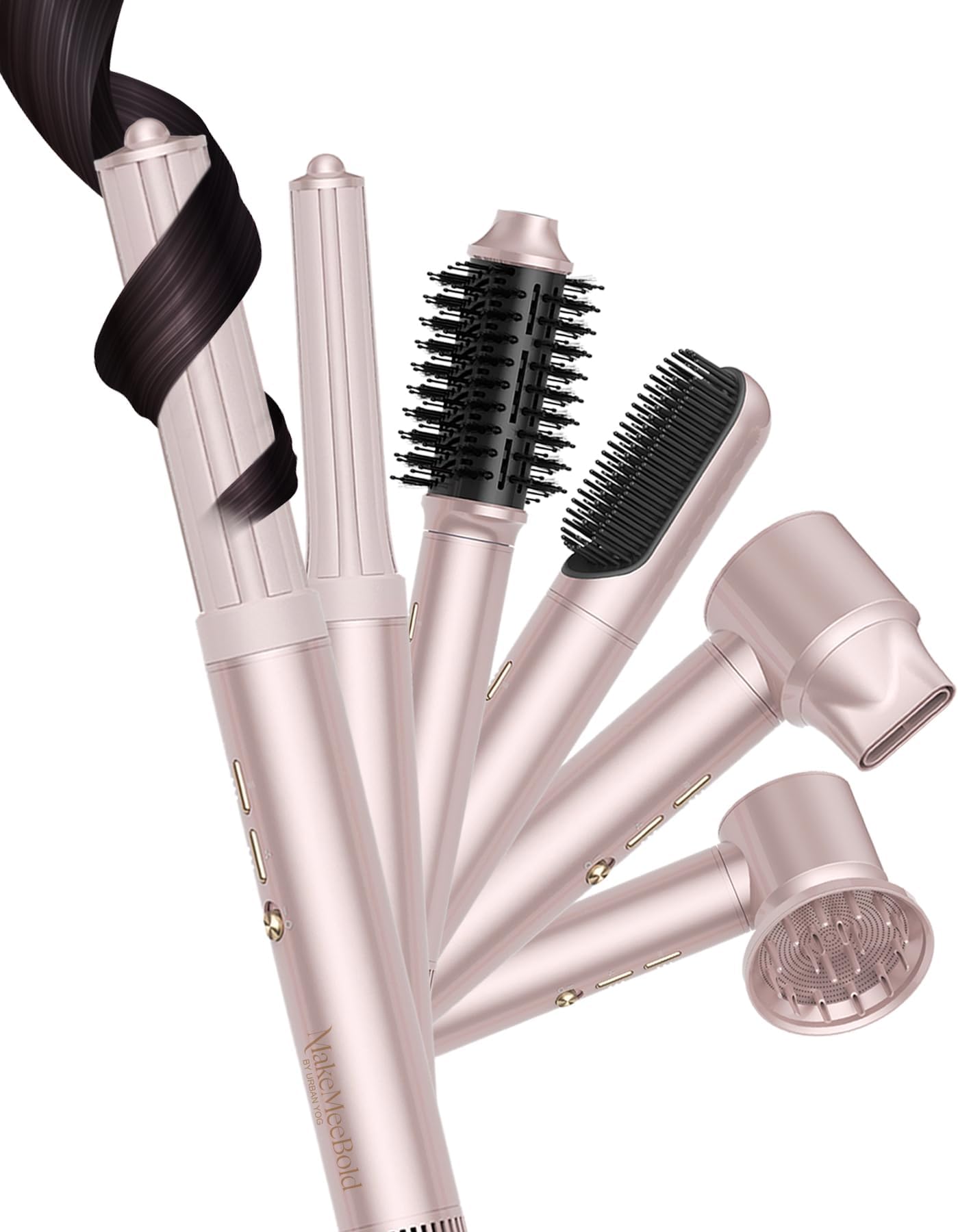 Make Mee Bold AirCurl & Multistyler 7X – Hair Styler for Women | AirCurl Hair Styler, Hair Dryer with Diffuser, Hair Volumizer Brush & Straightener Comb | Frizz-Free Styling & Fast Drying, Gifts for woman