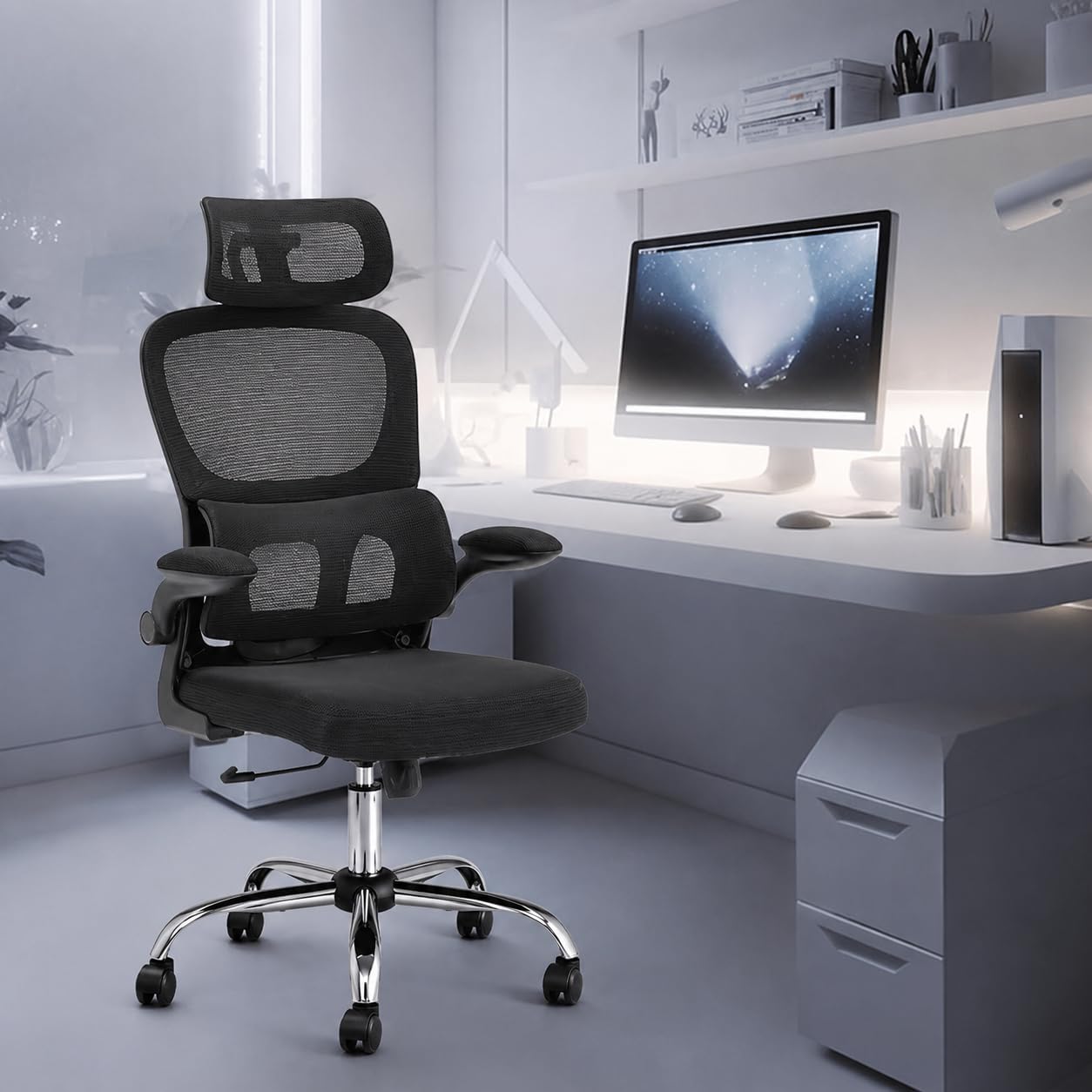 Cadeira de Escritório Ajuste Lombar Apoio de Cabeça Ajustável MAAT Ergonômica Premium