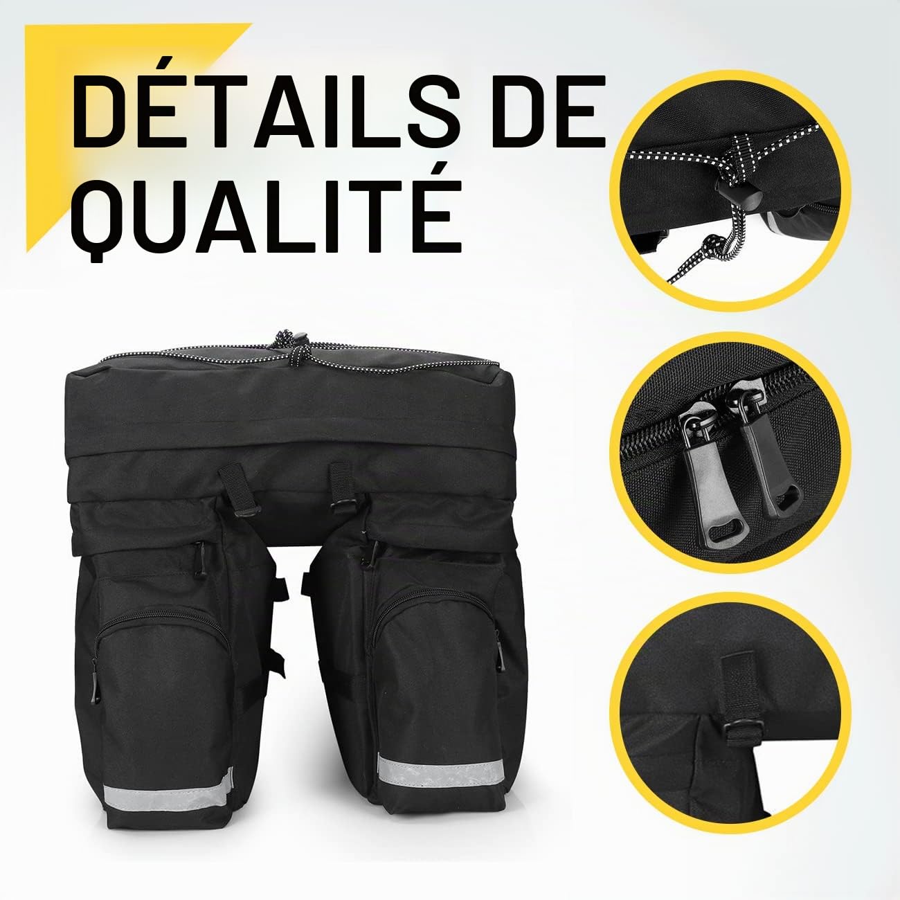 WOZINSKY Sacoche de vélo porte-bagages, Sac de voyage, étanche, Sac pour ebike, VTT, vélo de route, Bike Bag, Sac de vélo 60 L avec housse imperméable, Noir