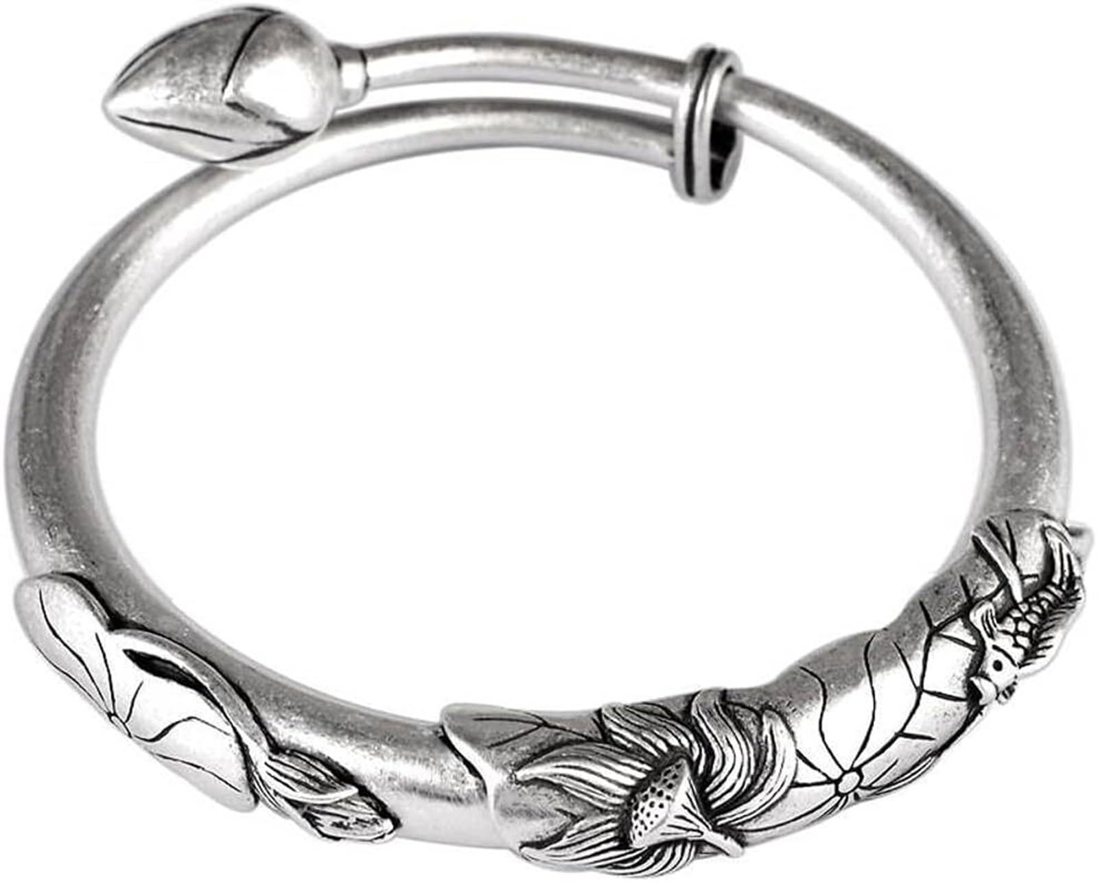 Bracciale in argento, bracciale rigido alla moda, braccialetto in argento S999 gioielli con carpa smerigliata invecchiata, figura in rilievo, braccialetti femminili, i braccialetti possono essere rega