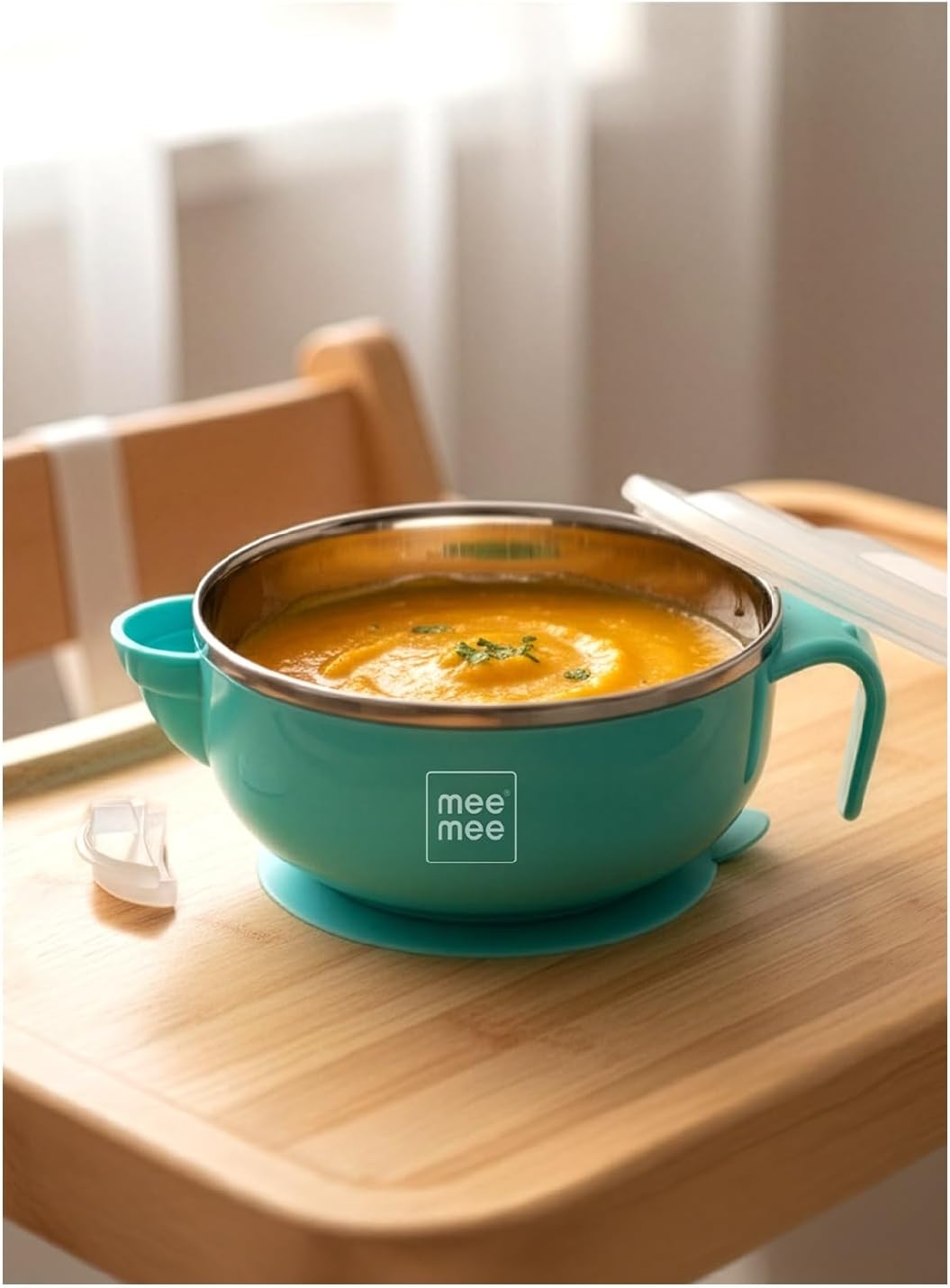 Mee Mee Temperature Control Feeding Bowl with Lid | Silicone Suction Base | Keeps Food Warm 30 Min | Stainless Steel Inner Bowl | BPA-Free | 6+ Months | Airtight Lid | Travel-Friendly