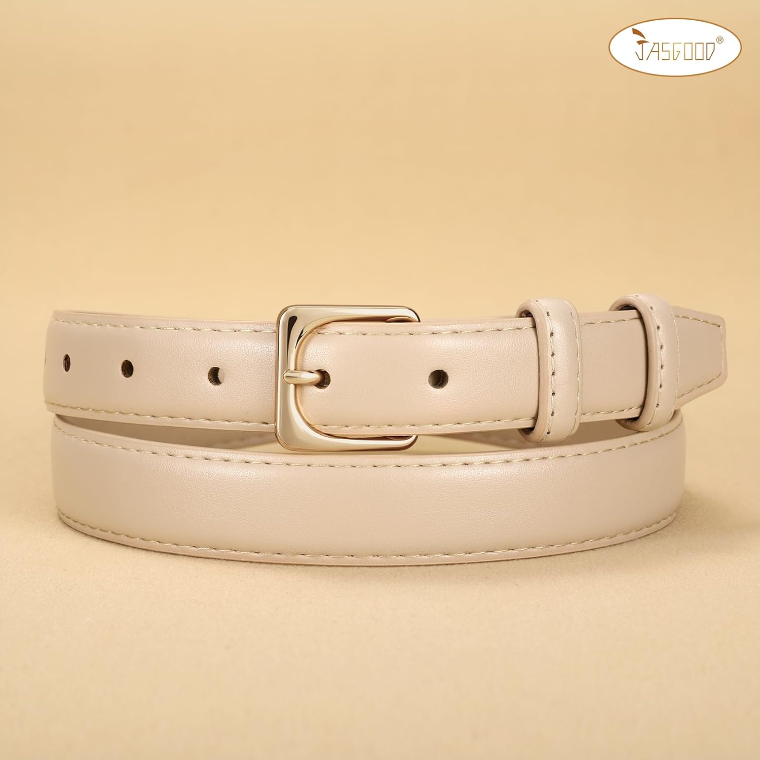 JASGOOD Women Leather Belt for Pants Jeans Casual Fashion Ladies Skinny Leather Waist Belt for Dress with Gold Buckle - Image 2