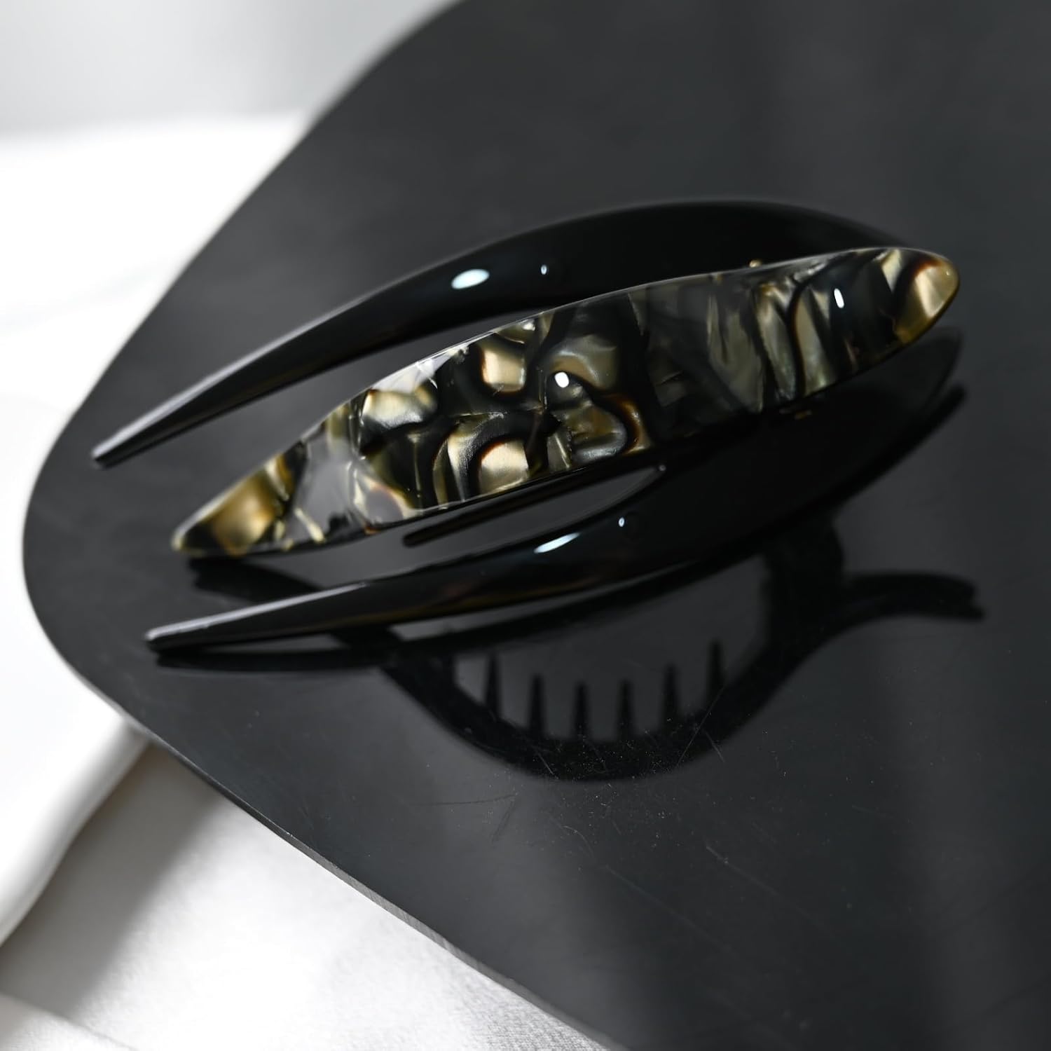 Handmade Celluloid French Design Tortoise Shell Barrettes Side-slide Opening Duck Luxury Fashion Accessories Hair Clip Claw for Women (tortoise grey) - Image 6