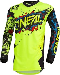 O'Neal Element Youth Villain Jersey - Breathable Moisture-Wicking MX Top with Elbow Padding & Extended Tail, Neon Yellow Medium