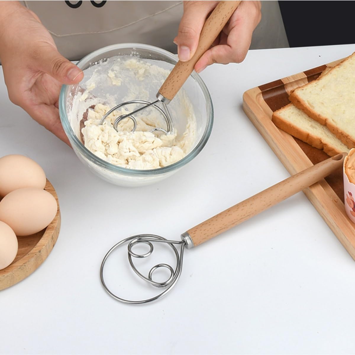 Batidor Varillas Cocina Mezclador De Masa Manual De Acero Inoxidable, Mezclador De Masa En Polvo, Herramienta For Hacer Masa Barillas Batir Batidor De Huevo