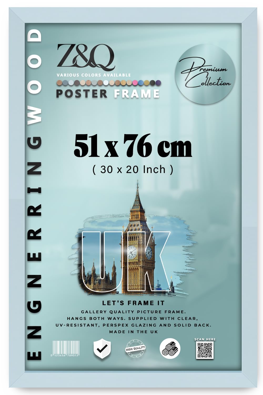 Z&Q - Elegant Eton Wood (51 x 76 CM) Poster Frame | Portrait/Landscape Display 30 x 20 Inch Picture Frame Ideal for Art and wall Décor [ Light Grey ]