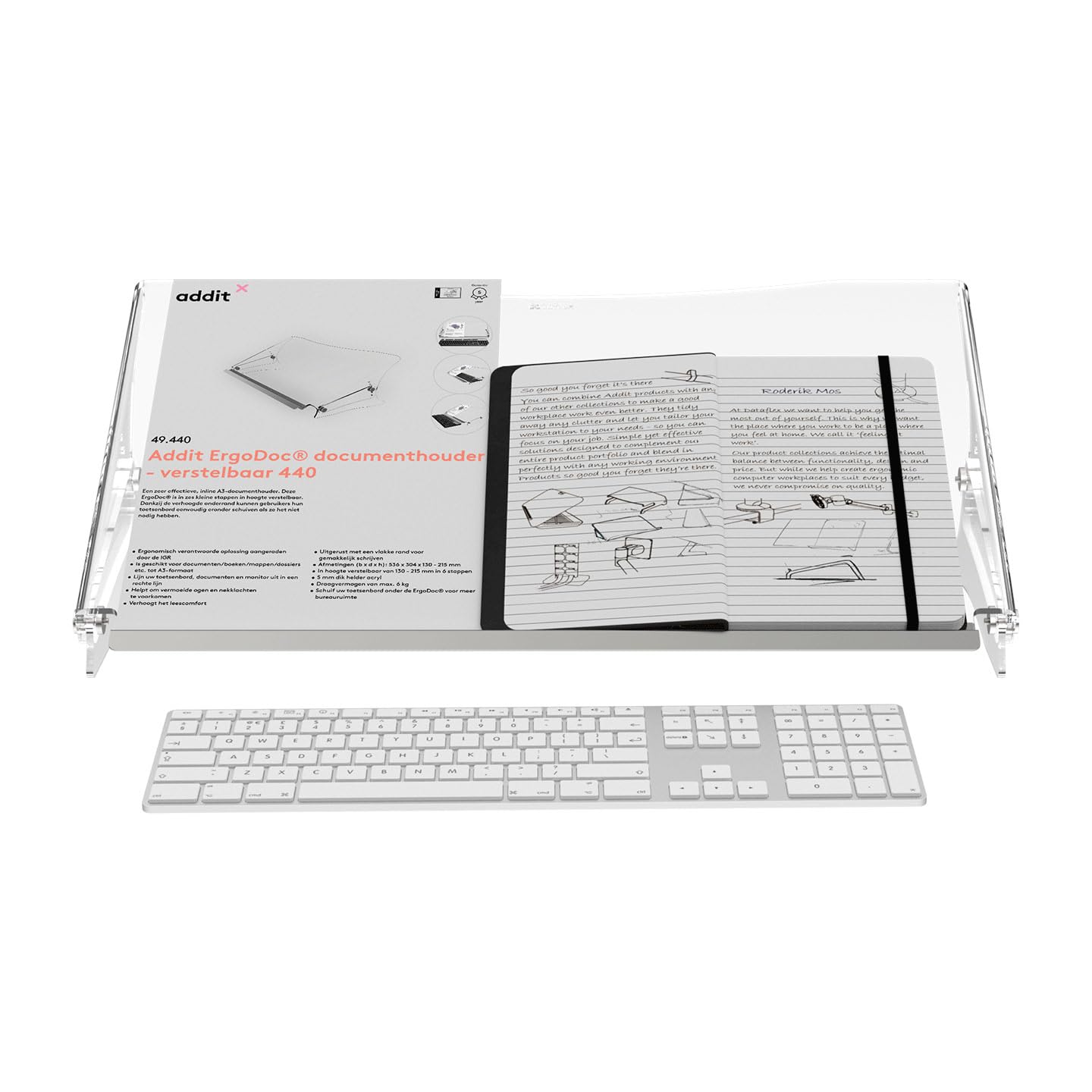 Dataflex Addit ErgoDoc Porta Documenti Regolabile 440 Acrilico Trasparente A3 Ergonomico