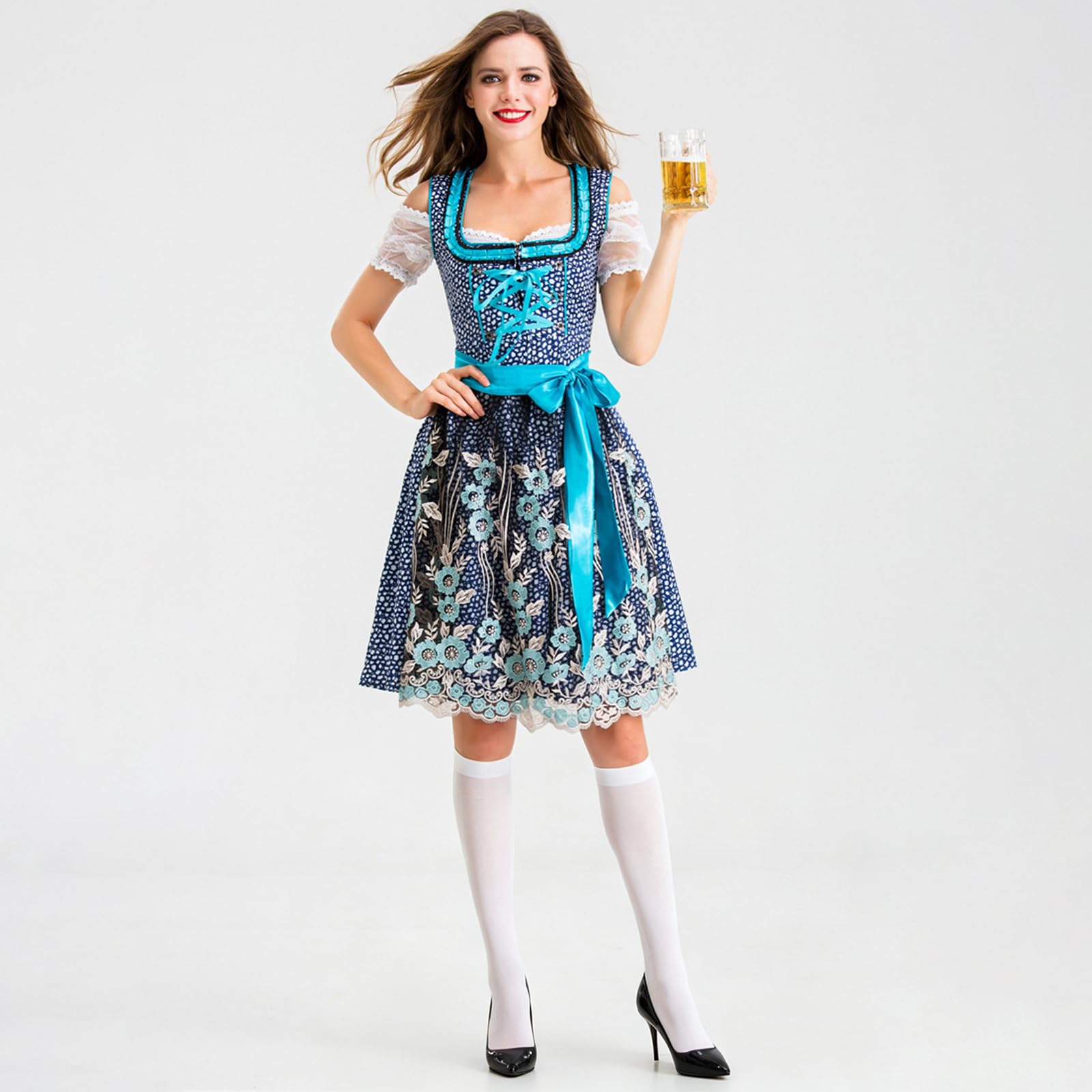 Generisch Dirndl Damen Midi Oktoberfest Damen Outfit Trachtenkleid Elegant | Dirndl-Komplettsets Frauen Mit Bluse Schürze Spitze Dirndlkleid Festlich Trachtenmode Kleider Party Schick Dirndelkleider