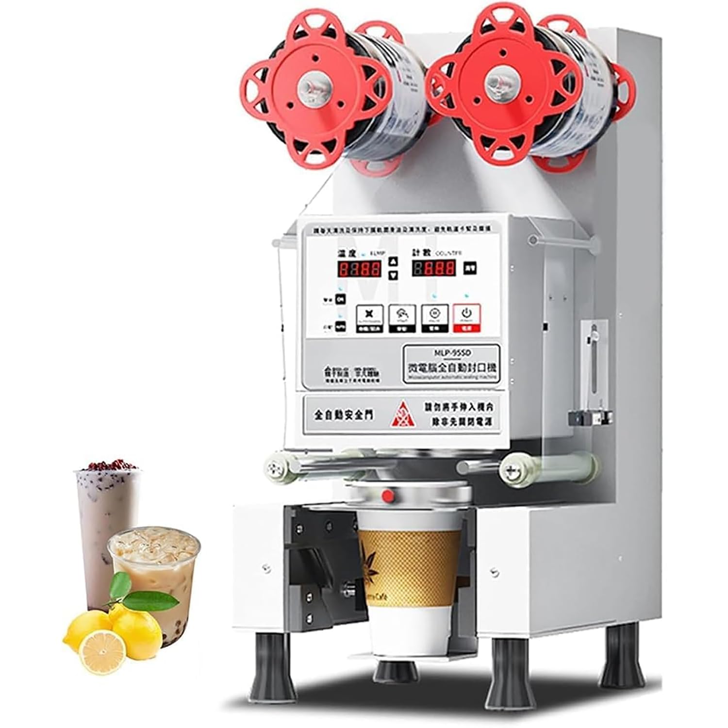 AYCDL Fully Automatic Electric Cup Sealer, 350w Commercial Cup Sealing Machine, with Smart Control Panel, for Milk Tea Shop,White-220V