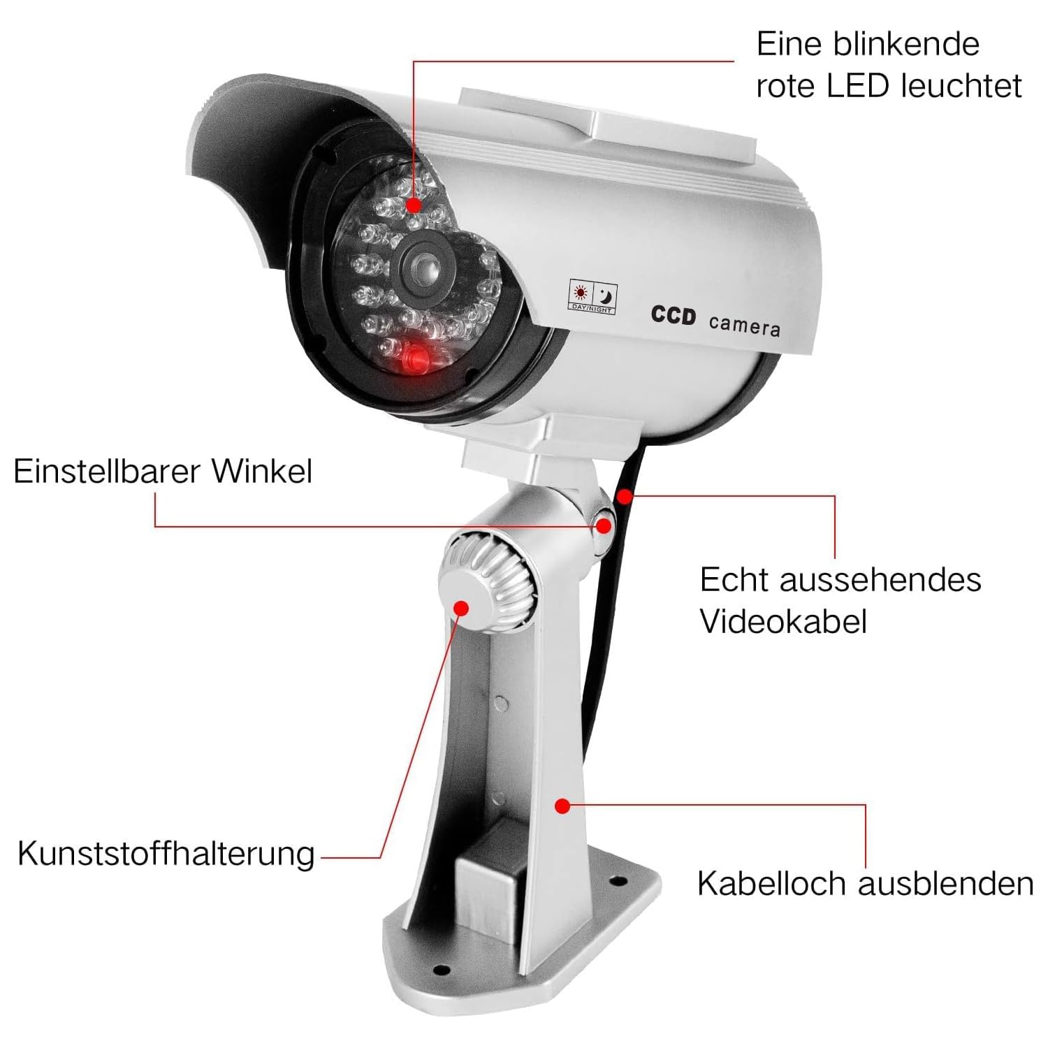 ERWEY 2 pièces Caméra Solaire LED Flash caméra virtuelle, caméra de sécurité Solaire CCTV analogique Surveillance virtuelle caméra de sécurité, Argent