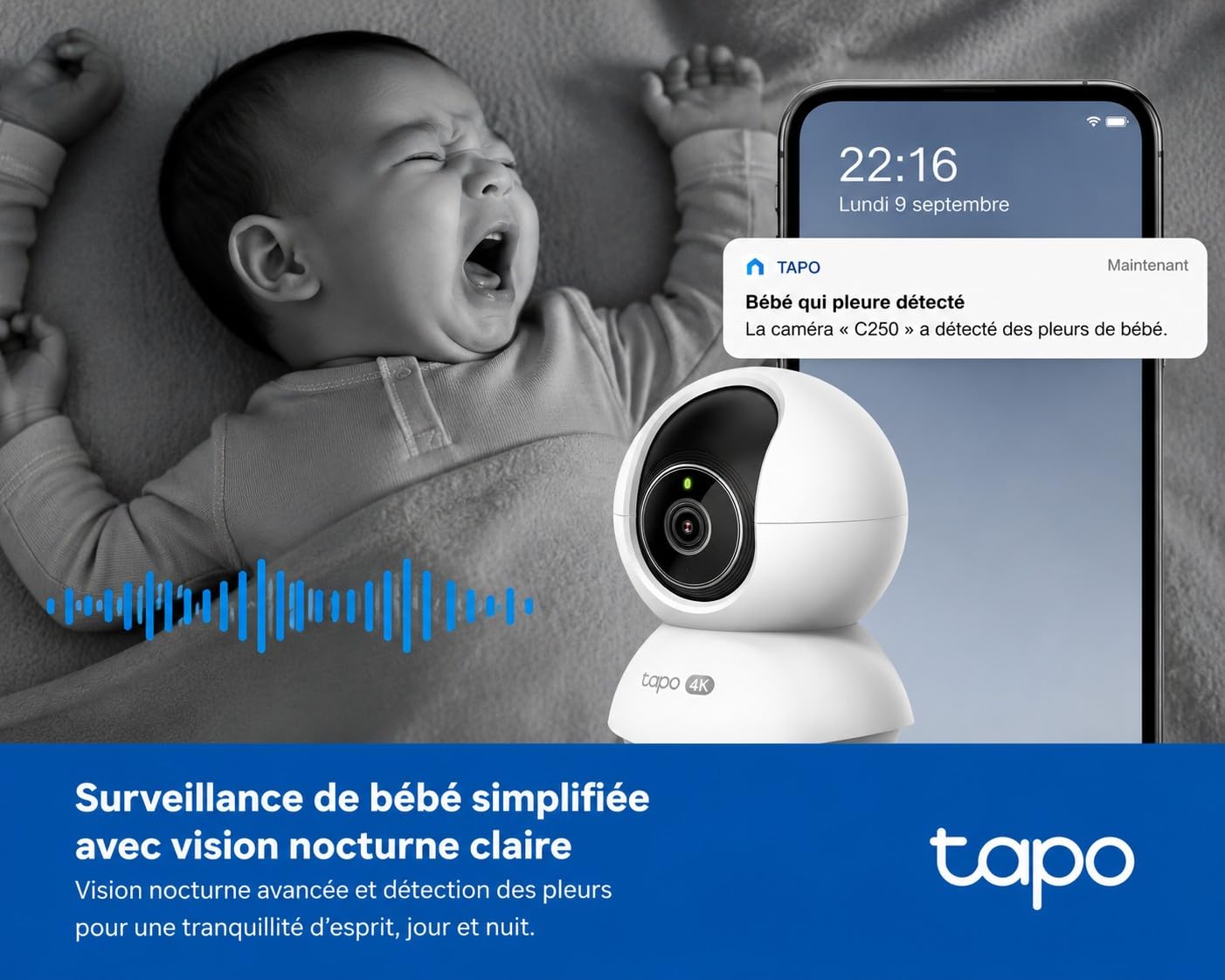Tapo C250 Caméra de Surveillance Intérieure 4K 8MP, 360° Pan/Tilt, Détection IA Gratuite, Suivi Auto Zoom, Vision Nocturne 12m, Audio Bidirectionnel, Stockage Local