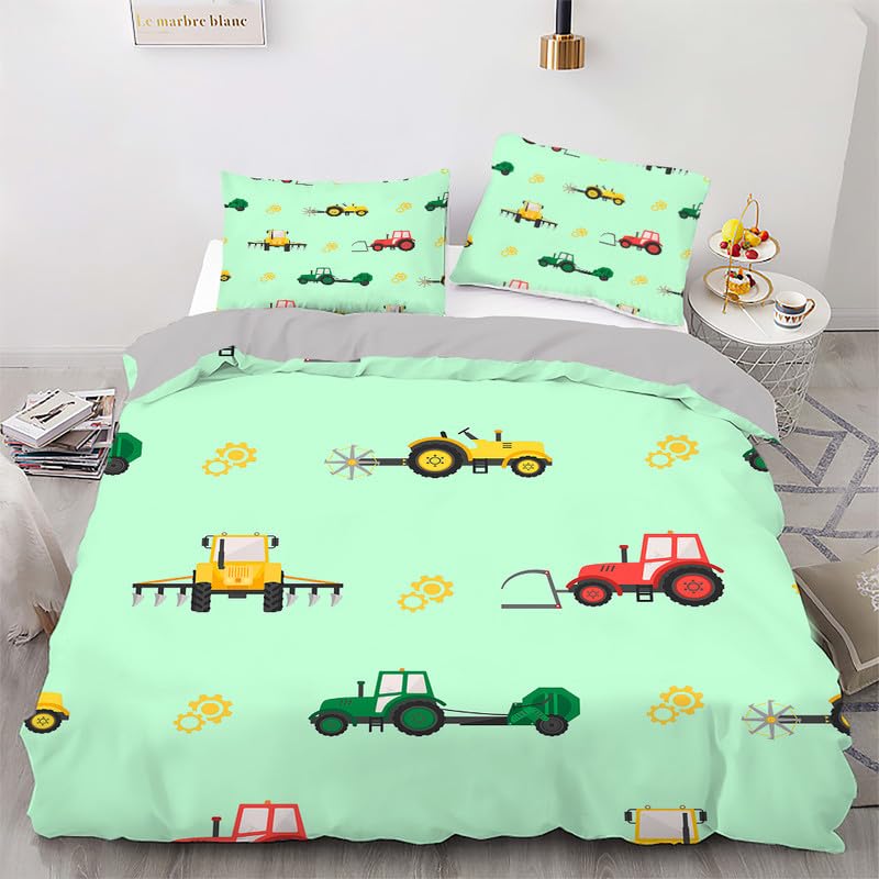 Parure de lit 240 x 260 cyan avec housse de couette véhicule d'ingénierie et taies