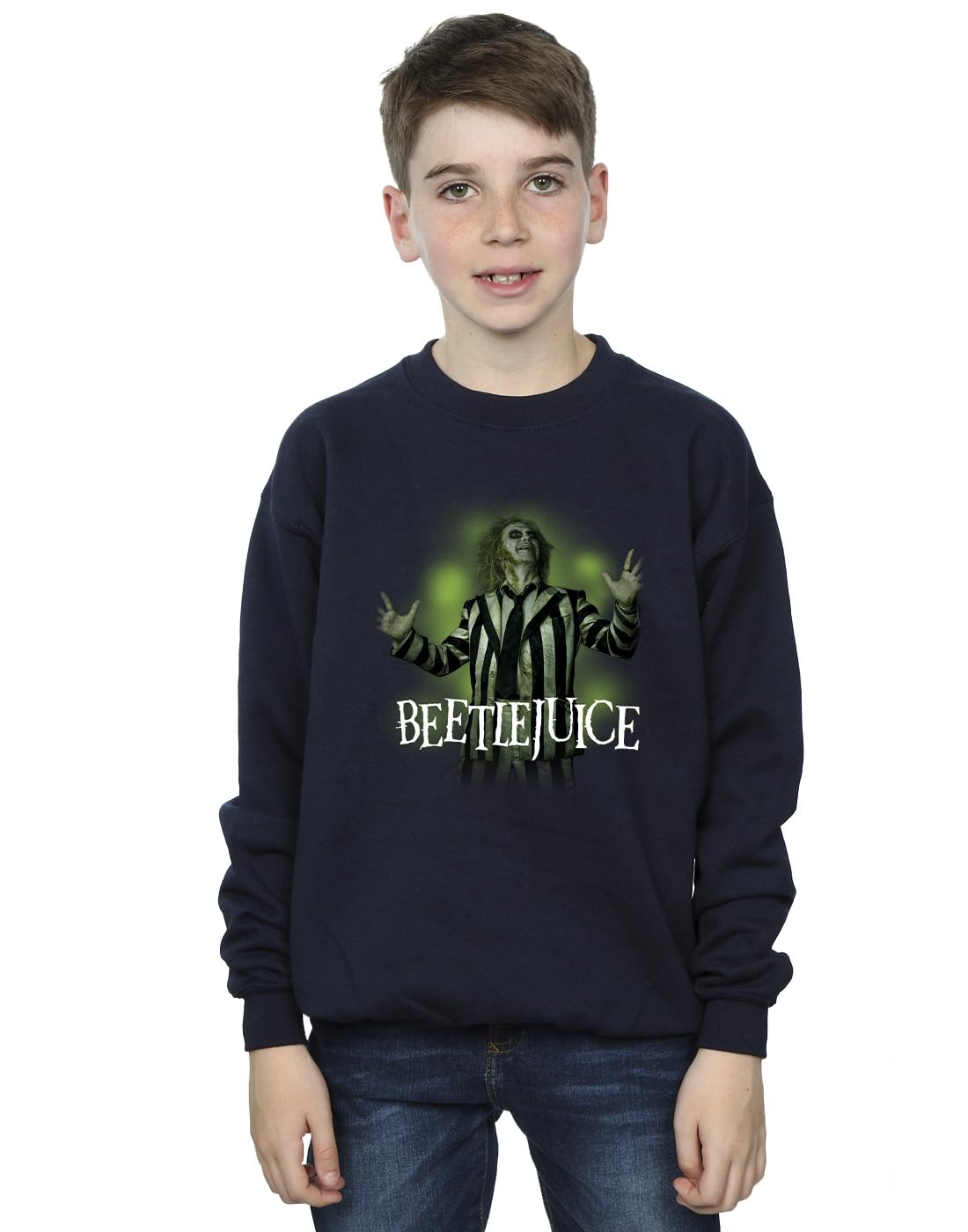 Absolute Cult Beetlejuice Boys Logo Pose Sweatshirt Navy Blue 12-13 years