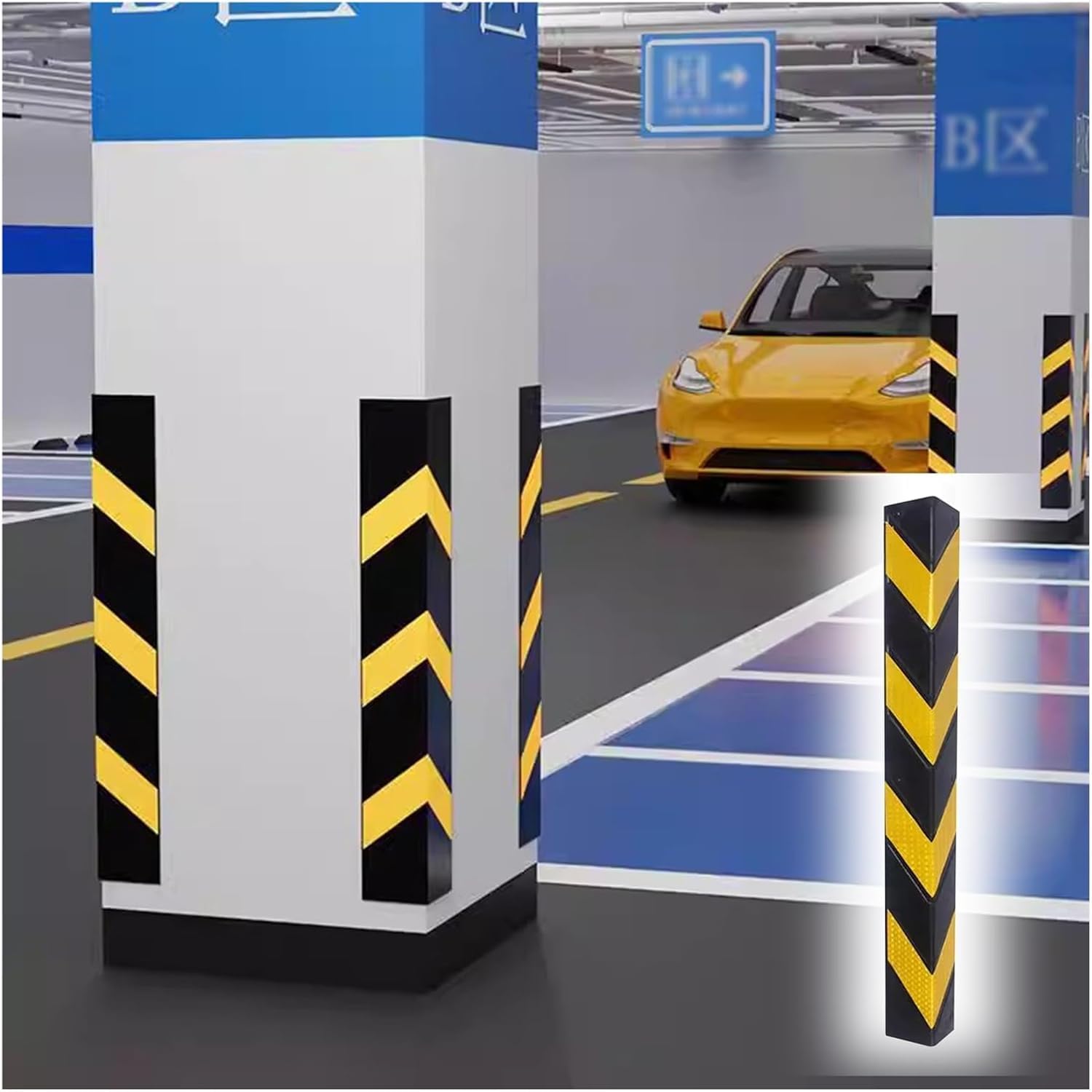 WDSOPK garage wall protector,wall corner protector, Rubber Corner Guards for Parking Garages Reflective Wall Corner Protector 1cm Thick,Yellow,5pcs,100cm (Yellow 5pcs)