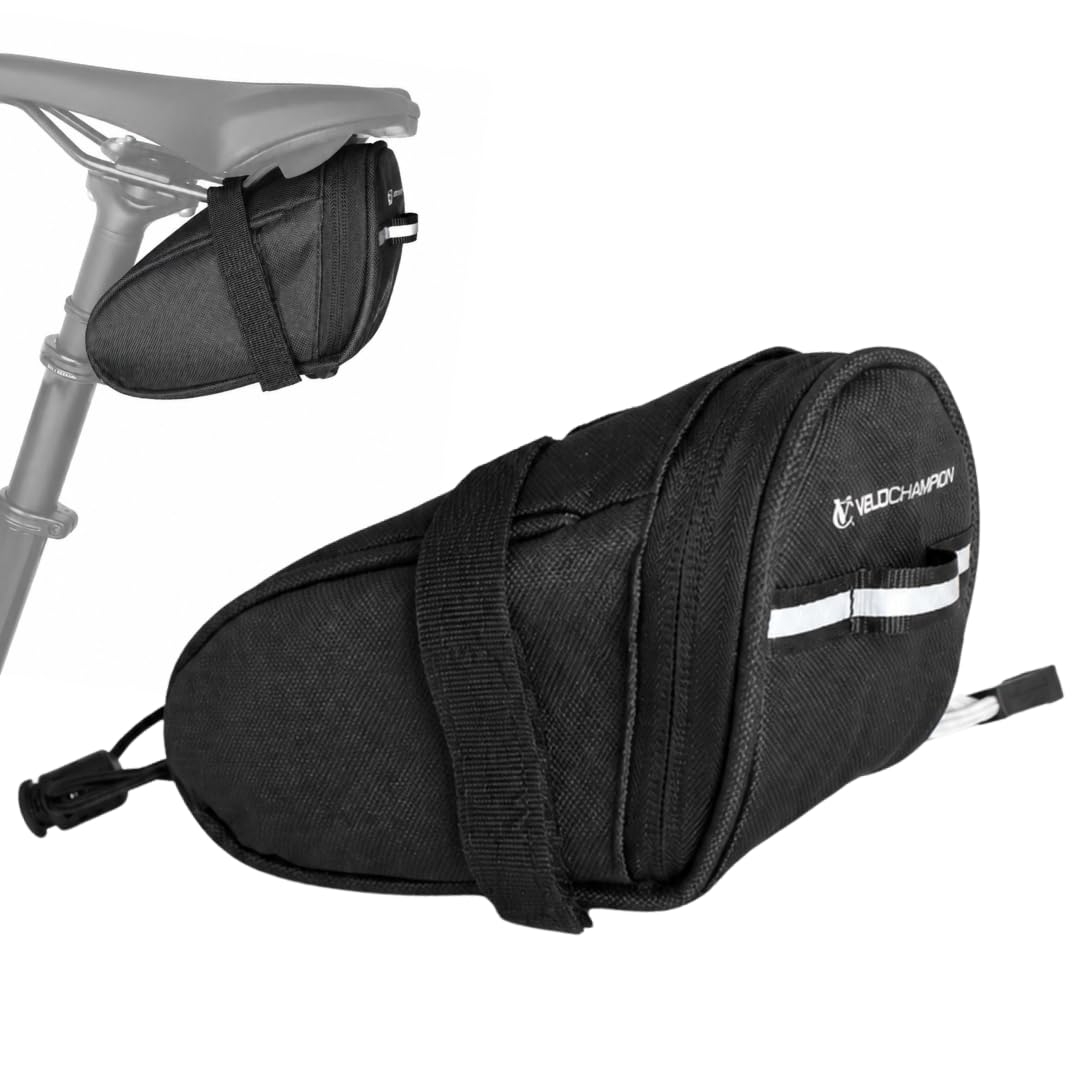 VeloChampion Bike Saddle Bag, 1 Litre Bicycle Travel Bag, Black