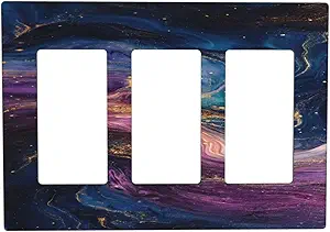 Decorative Outlet Covers Abstract Purple Blue Gold Marble Texture 3 Gang Wall Plate Triple Rocker Light Switch Cover Plate Jumbo Electrical GFCI Faceplate for Bathroom Bedroom Decor
