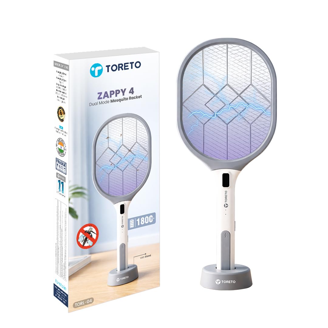 Toreto Mosquito Racket with 2-in-1 Auto Mode, UV Light & Stand