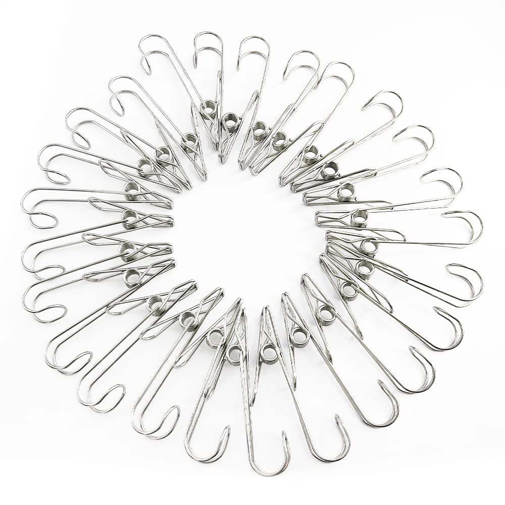 Wyan Silver 25 Pcs Laundry Clip,Stainless Steel Clips With Hook, Kitchen Towel Clips, For Clothes Sock Hanger, Paper Files, Snacks Seal, Photo
