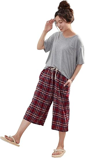 Amazon Suteteco ステテコ レディース Aライン 播州織 夏 しわ加工 ポケット付き かわいい おしゃれ リラックス ルーム ウェア パンツ 部屋着 パジャマ ルームウェアボトムス 通販