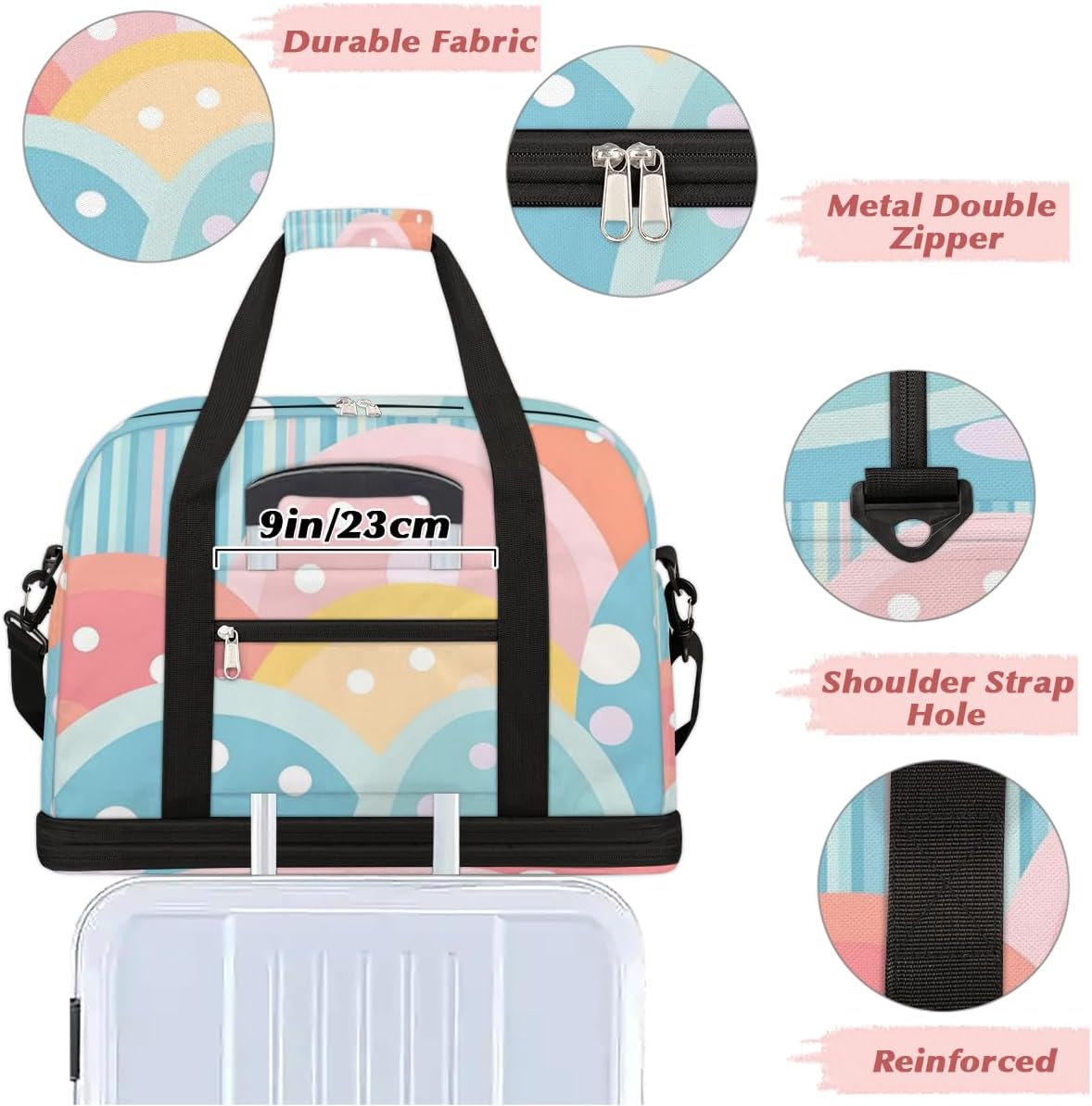 QsirBC Geometry Funny Style Gym Bag for Women Duffle Tote with Shoes Compartment Men Weekender Duffel for Dance Travel Sports Swimming Overnight