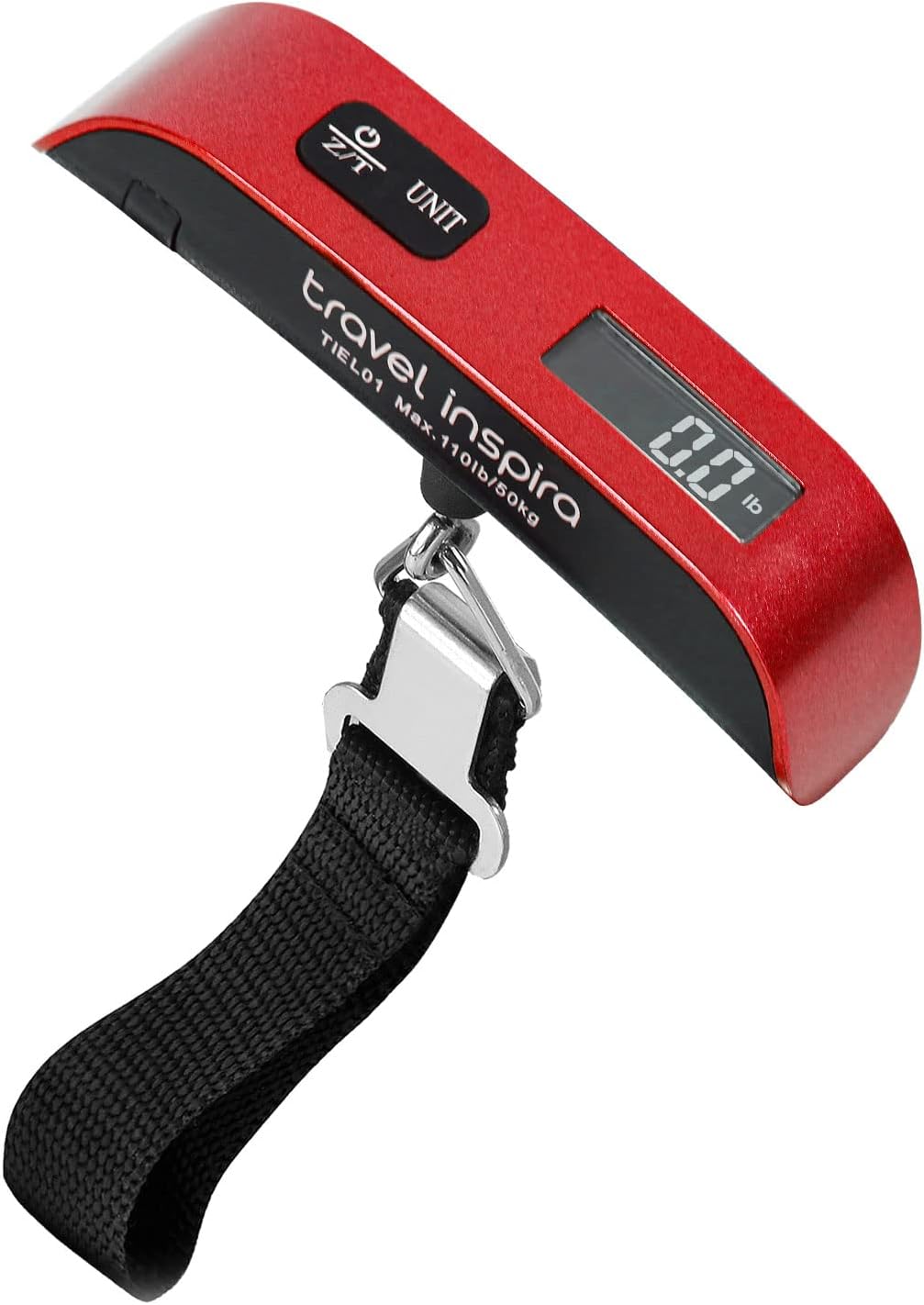 travel inspiratravel inspira Luggage Scale, Portable Digital Hanging Baggage Scale for Travel, Suitcase Weight Scale with Rubber Paint, 110 Pounds, Battery Included - Red with Overweight Alert Functions