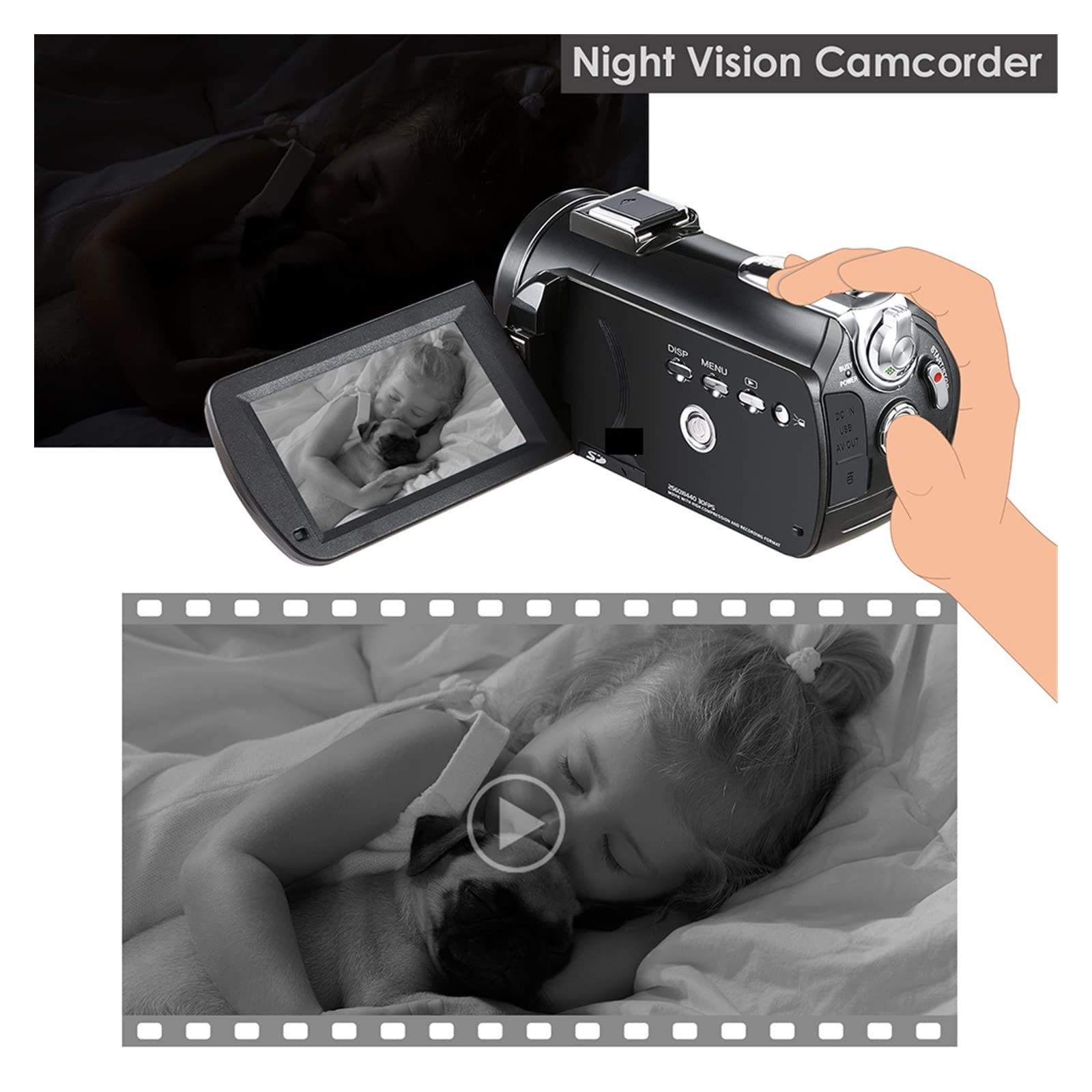 Fotocamera digitale HD per la fotografia, Videocamera 4K IR Night Vision WiFi Videocamera digitale Videocamere Vlog professionali Fotografia Full HD Configurazione semplice