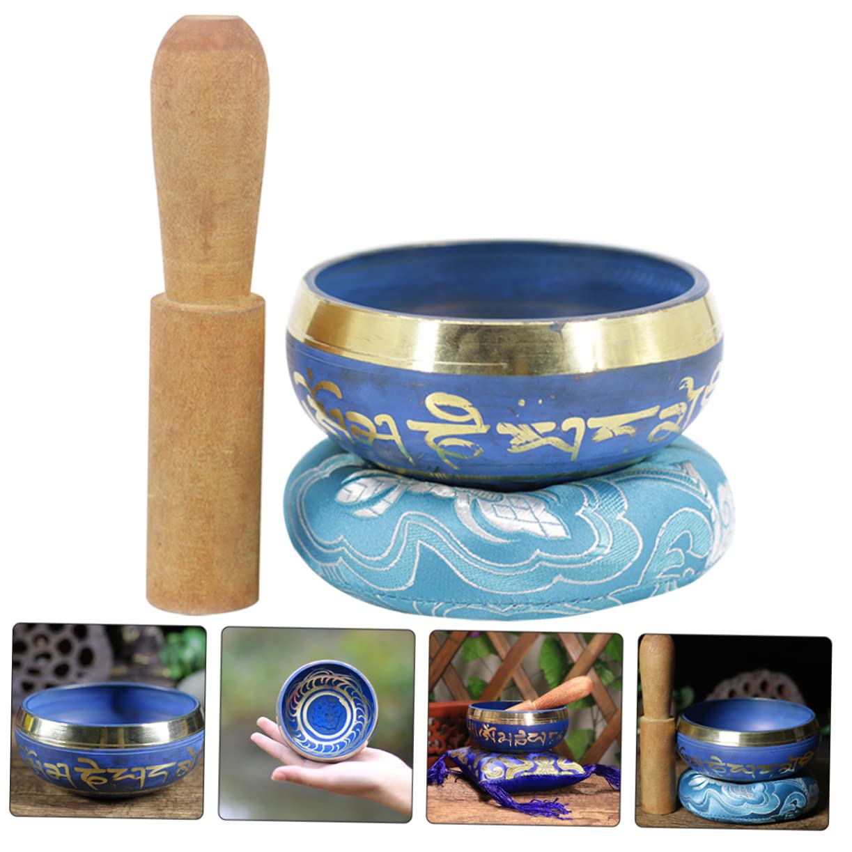 5 set di accessori per ciotole da meditazione Ciotola per il canto del Buddha Fornitura del buddismo Ciotole per musica da meditazione Ciotole tibetane Decorazioni Zen Decorare Ciotole per il suono