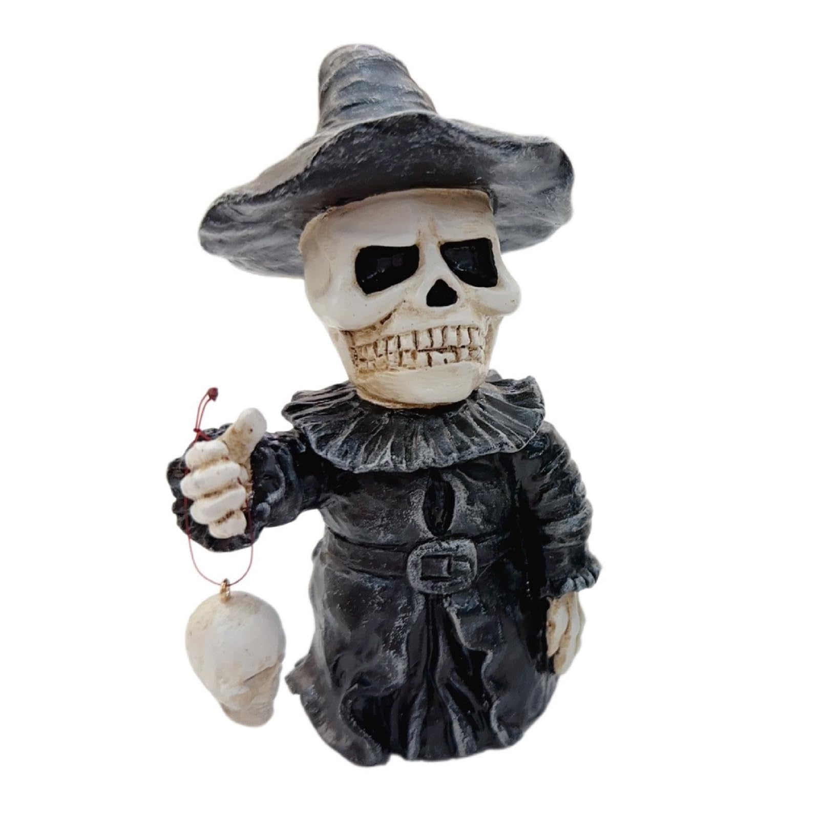 ZhzeYun Gothic Skeleton Figurine, Wizard Skull Statue with Hanging Skull Pendant, Day of The Dead Halloween Decoration, Spooky Resin Ornament for Shelf Desktop Office Home Decor White