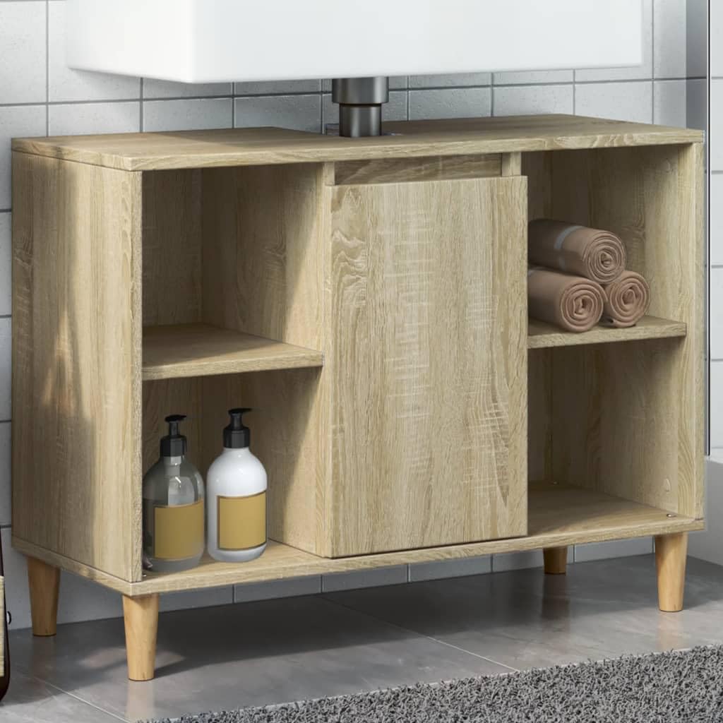 Sonoma - Mueble de baño de roble de 80 x 33 x 60 cm, diseño moderno con 4 compartimentos y puerta para pequeños baños y aseos