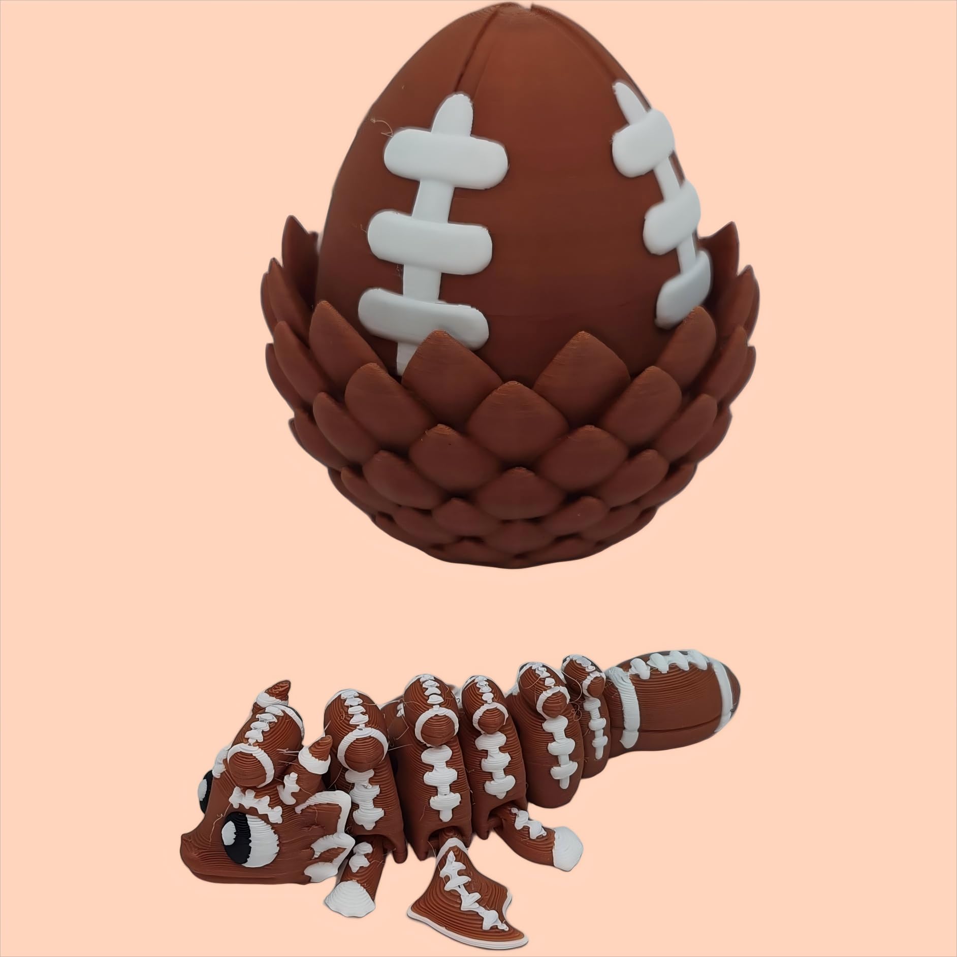 Zaczarowane jajko 3D z miniaturowym wnętrzem - ręcznie wykonany nadruk kolekcjonerski, fantazyjny wystrój i prezent (futbolowy smok i jajko (pudełko))