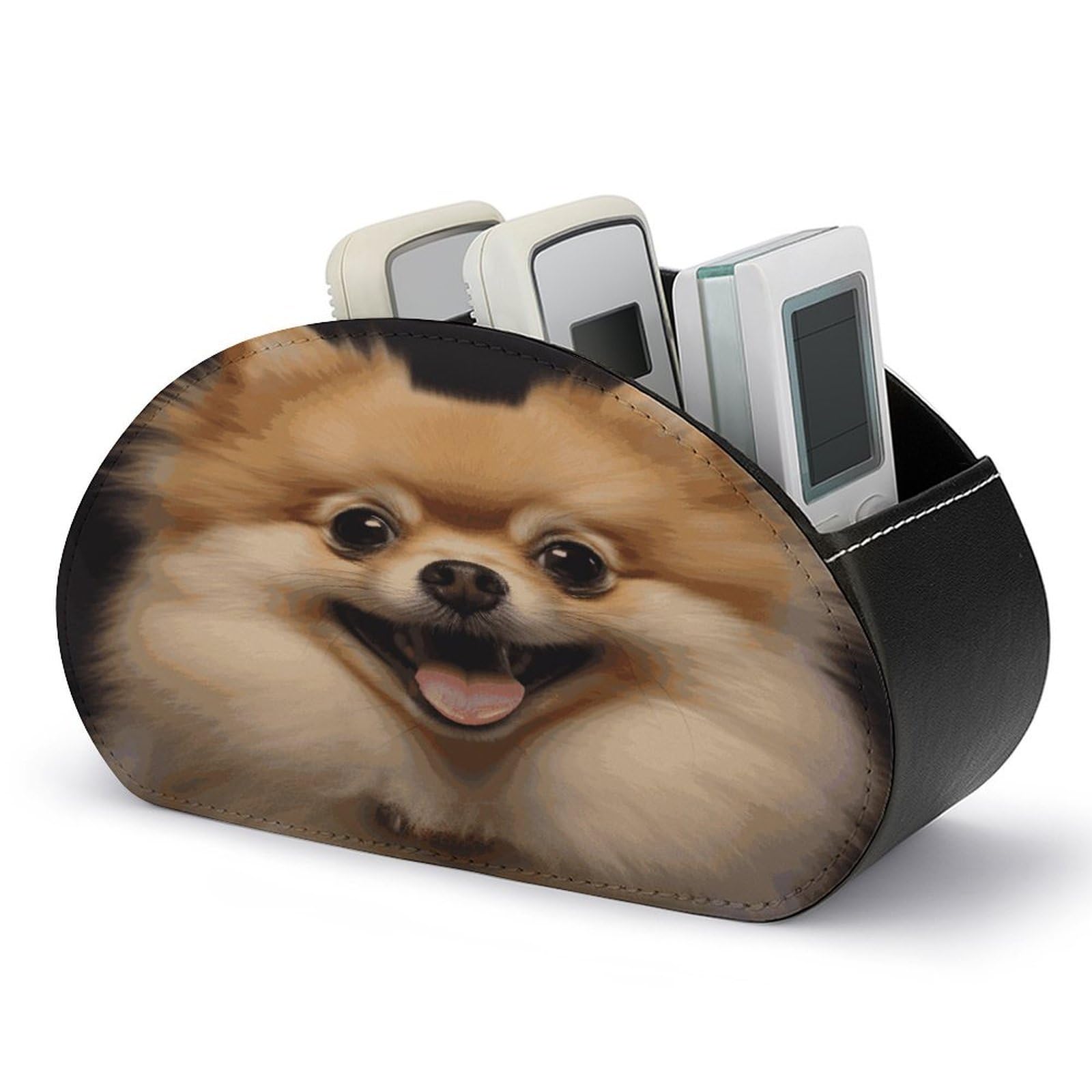 Btcowzrv Style Happy Short-Haired Pomeranian Remote Control Holder With 5 Compartments