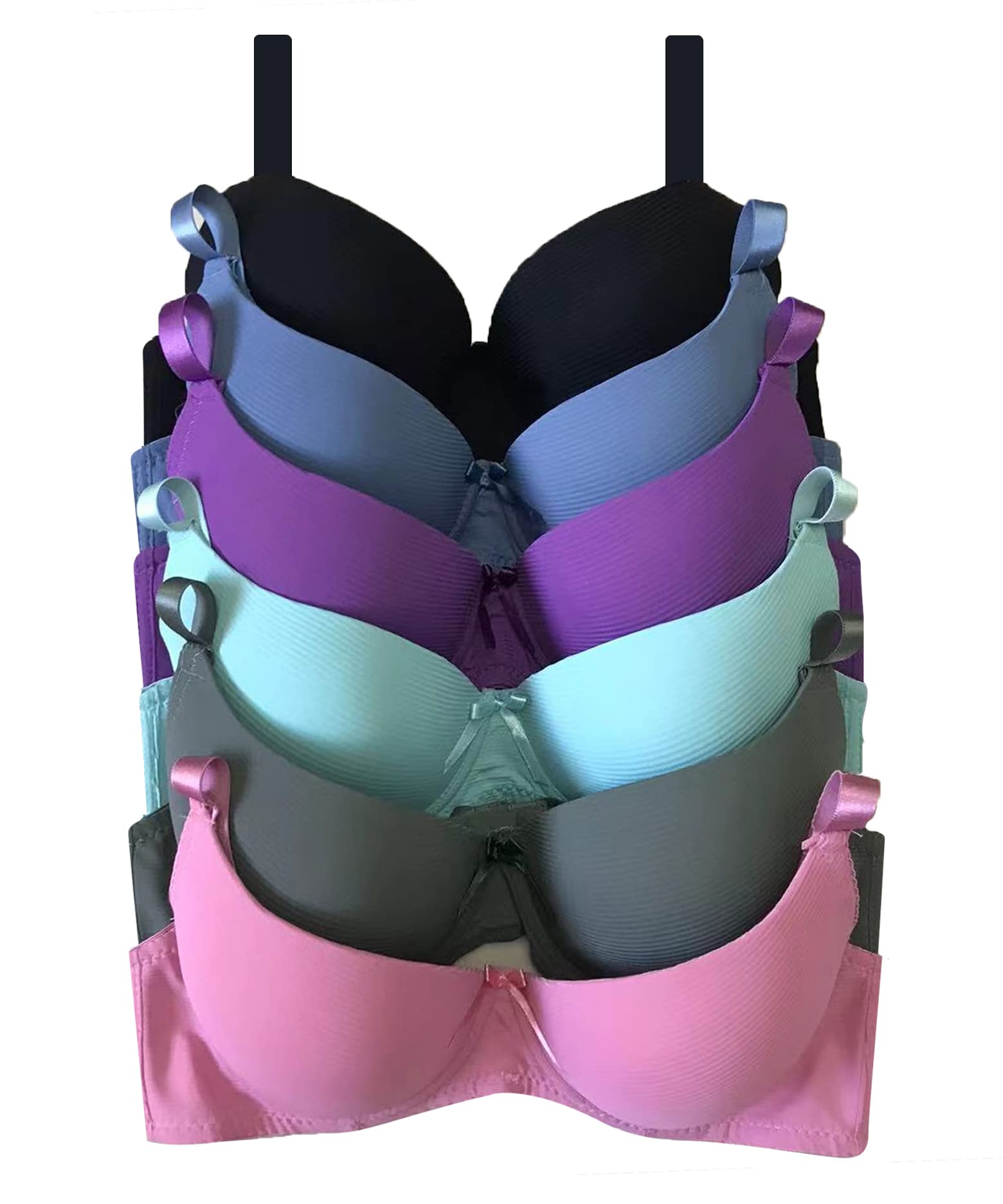 Viola's Secret 6 Pack of Color Print T-Shirt Bras B Cup C Cup and D Cup