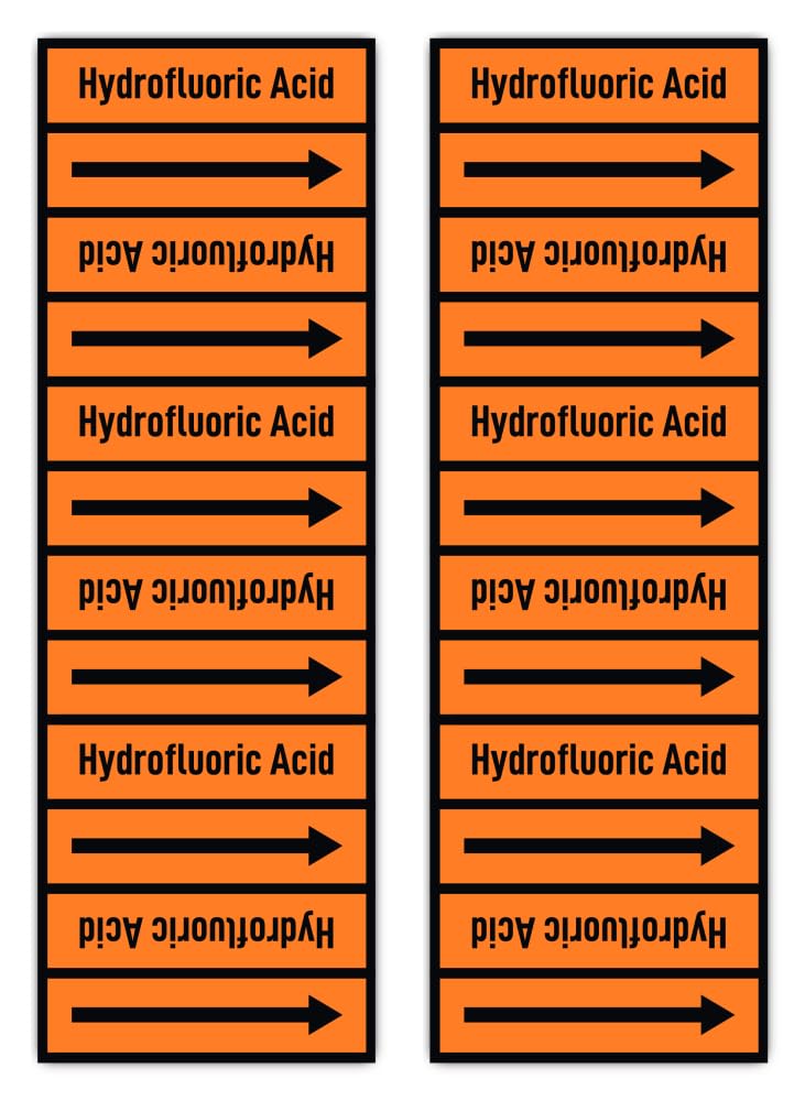 Havati Acids: Hydrofluoric Acid Sticker 300 X 100 Mm, Pack Of 2 - Group 6 - Acids - Banderole - Pipeline Marking - According To Din 2403 - Language: English - Hydrofluoric Acid