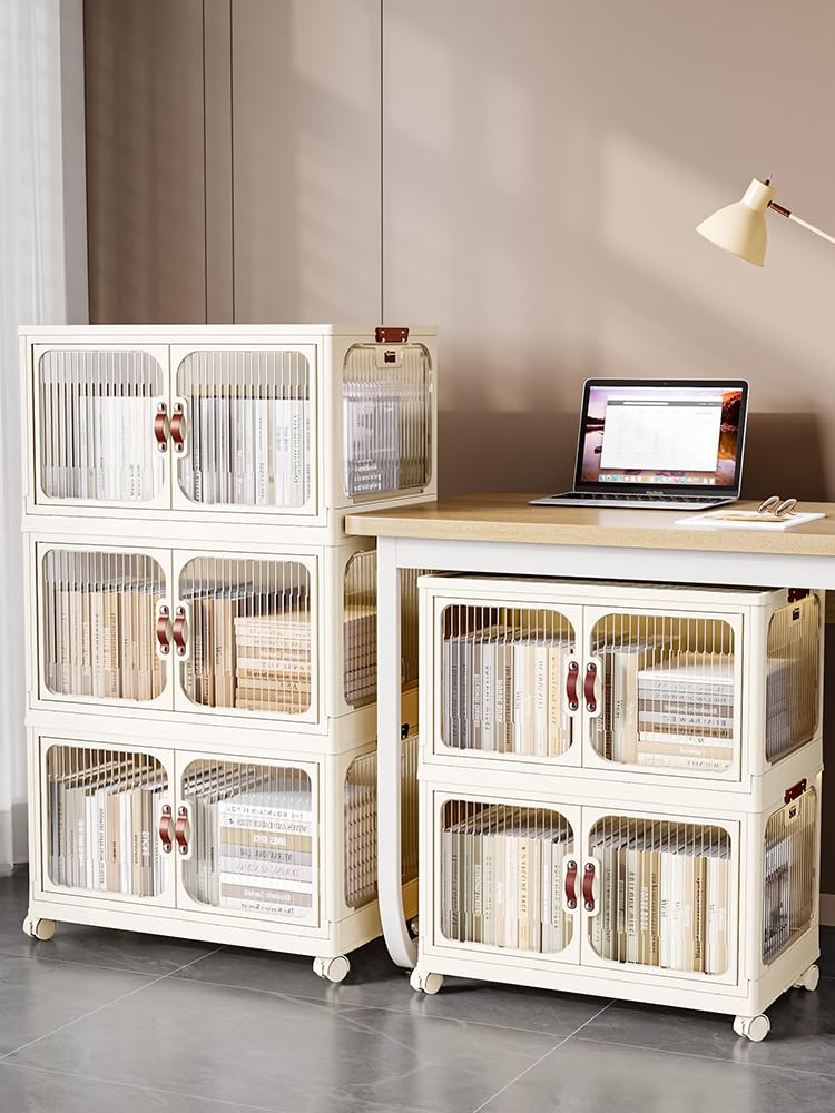 Gagee 5 Layers Storage Bins with 2 Lids,Wheels-Large Plastic,Folding Storage Box,28 Qt Stackable,Clear Office Organization,White Dorm Room Essentials,Double Door File Cabinet