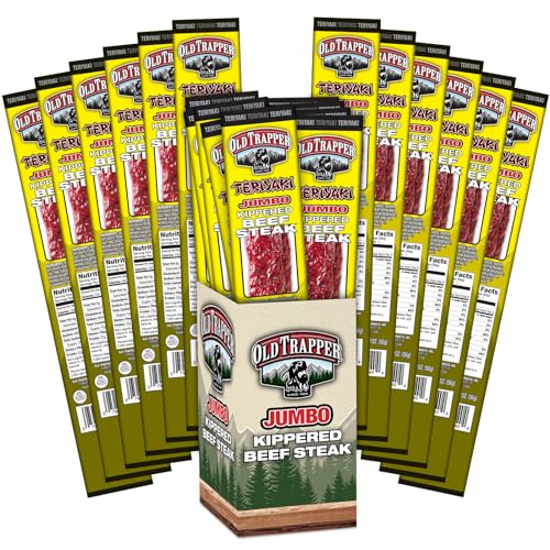 Image of Old Trapper Kippered Steak, Teriyaki Flavor, Two-Ounce Individually Wrapped Packages, Savory and Sweet Savory Meat Snack for Between Meal Bites, 22 Grams of Protein per Serving (Pack of 12)