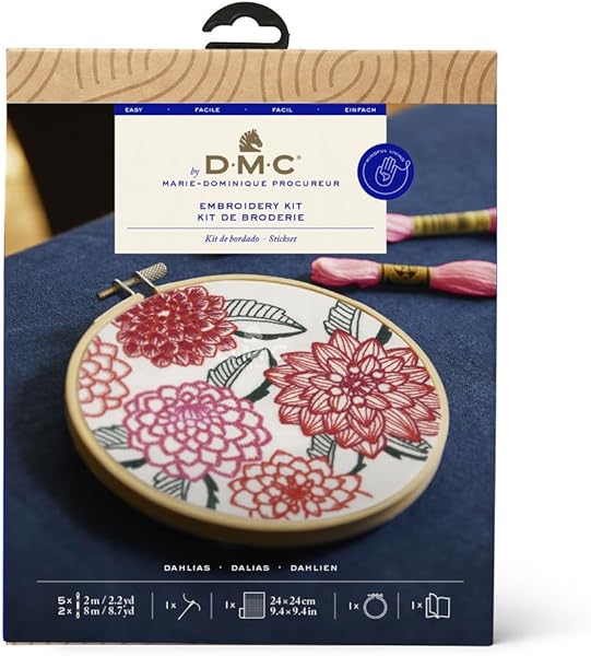 DMC Kit de broderie au point de croix Dahlias 14,5 x 14,5 cm