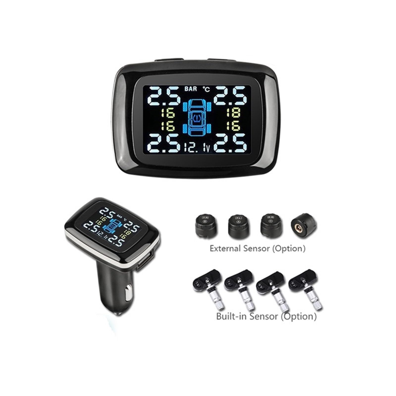 Czujnik Ciśnienia w Oponach Czujniki systemu monitorowania ciśnienia w oponach TPMS samochodu Port zapalniczki System kontroli TPMs Alarm bezpieczeństwa samochodu | Internal sensor