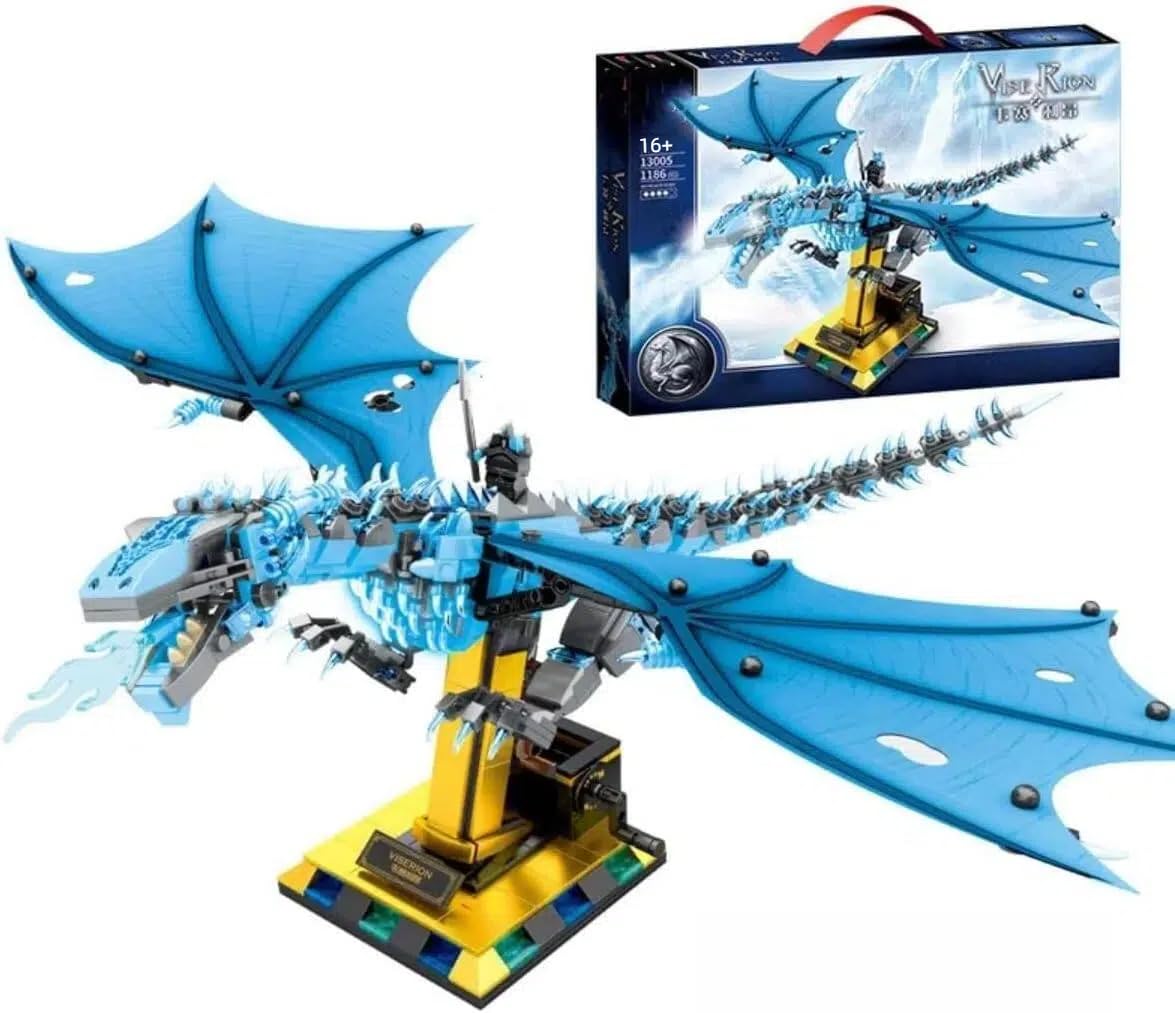 Ice Dragon Model Building Block Set, Ideas Dream Dragon Model Kit, Adults Collectible MOC Movie Fiction Building Kit for Movie Fans Home Decor, Creative Gift for Adult, 1186 PCS