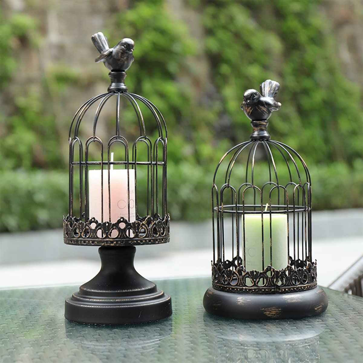 Retro Metal Wire Birdcage Ornaments Candle Holders Decorative Bird Cage Lantern for Halloween Livingroom Mantel Patio Dome Tabletop Centerpieces Decor (Black 1)