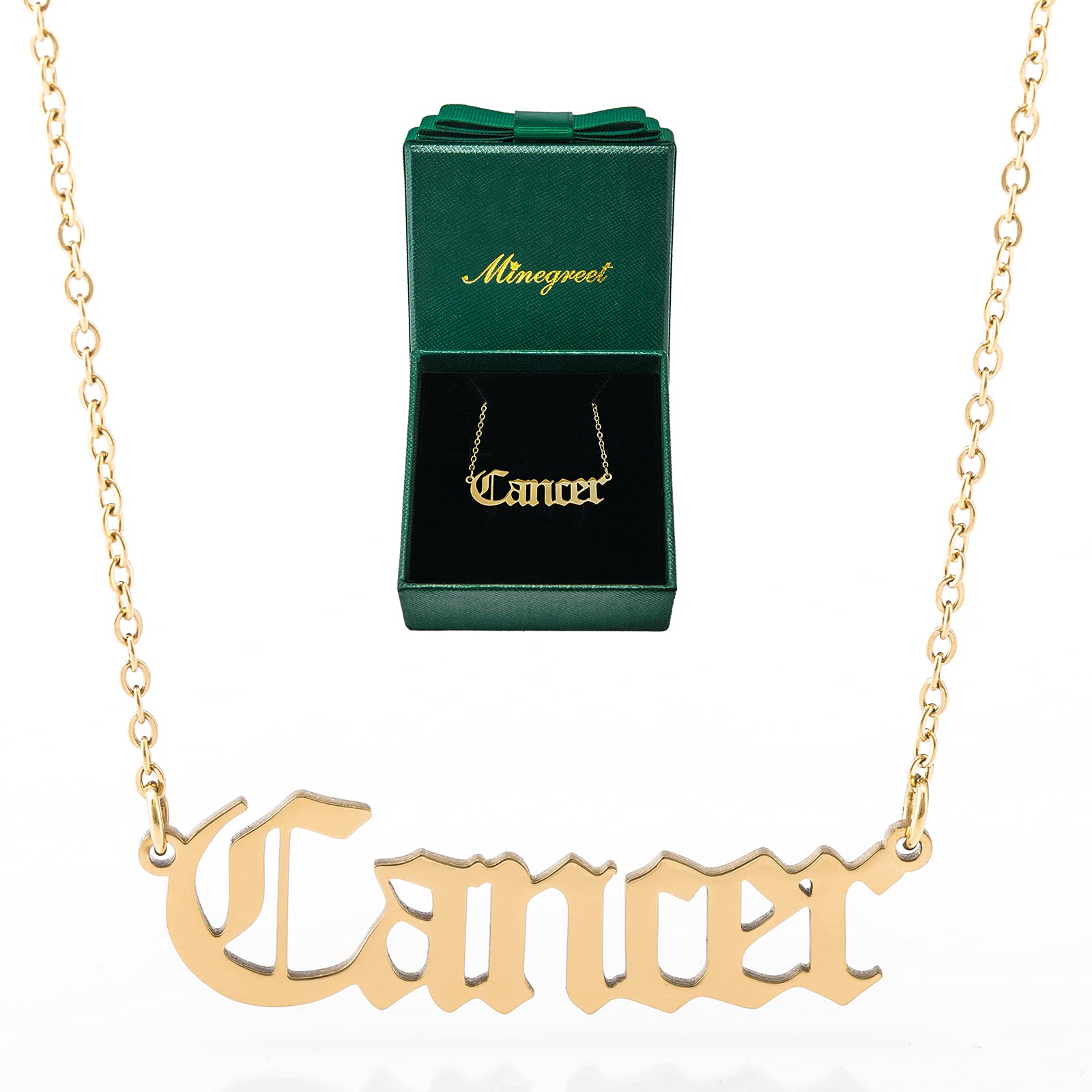 MinegreetOld English Zodiac Necklace for Women, Horoscope Birth Star Sign Letter Astrology Constellation Necklace Birthday Gift