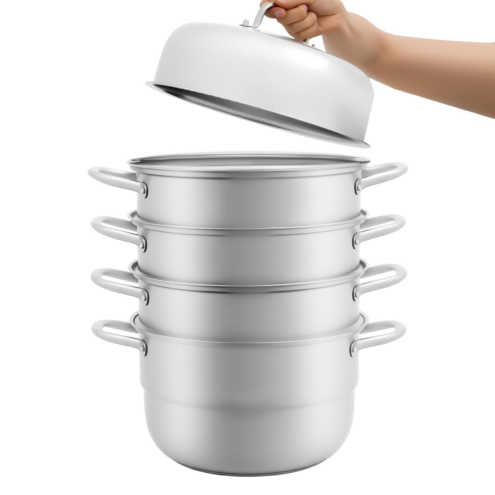 Stoomkoker, 5 niveaus, roestvrij staal, stoompan, kookpan met glazen deksel, 30 cm roestvrij stalen pan, stoominzet, aardappelstamper, kookpan, stoompan, stoompan voor gas en elektrisch