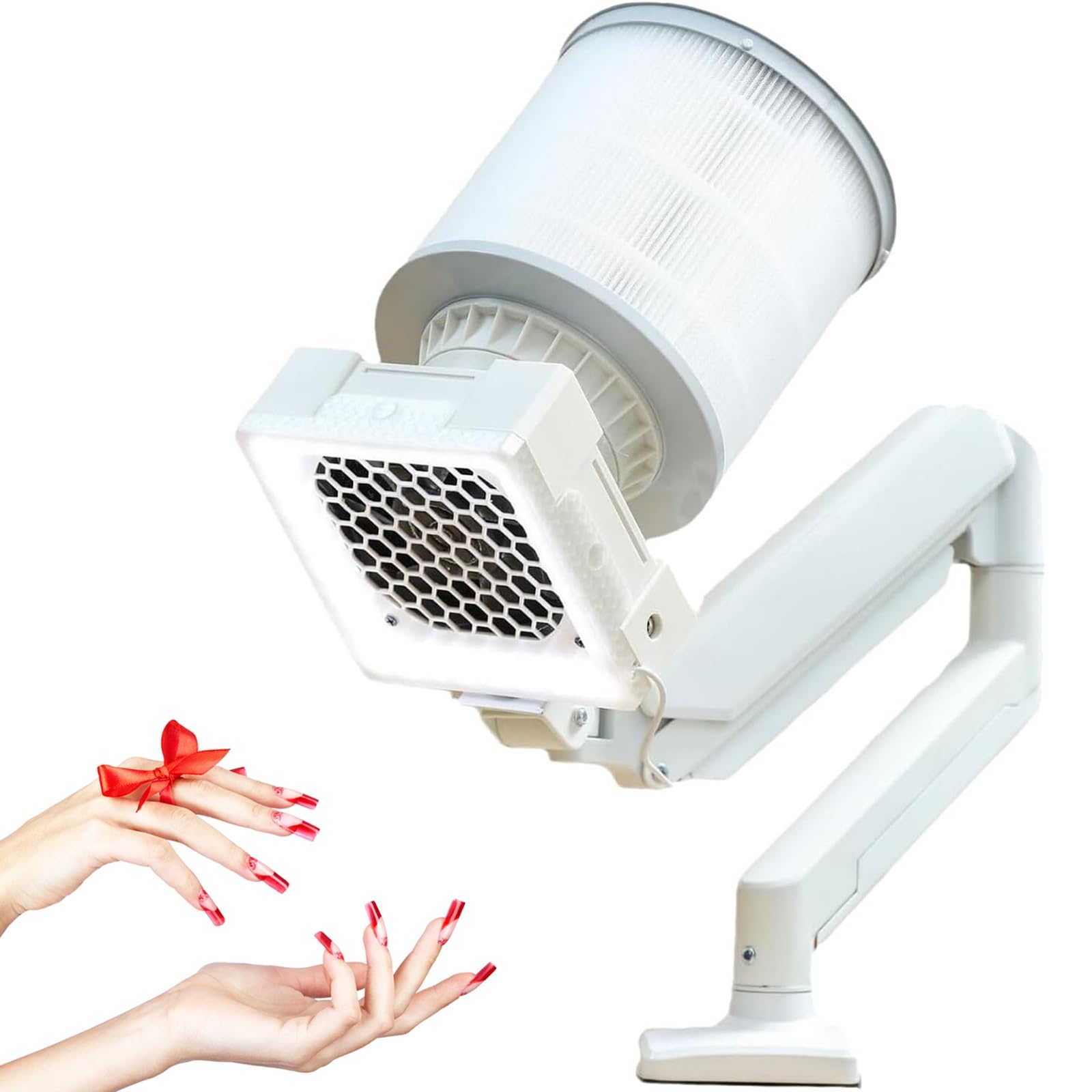 Odkurzacz do paznokci - biurkowy odpylacz z lampą LED, wymiennym filtrem i regulowanym metalowym wspornikiem kątowym do salonu paznokci i użytku domowego, 1 filtr