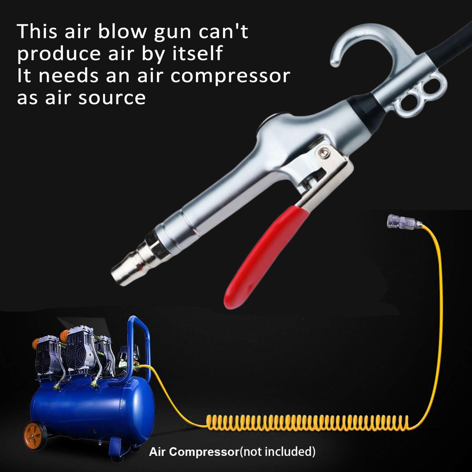 Shkalacar High Volume Air Blow Gun – Stainless Steel Dust Removal Tool, Extendable Up To 26 Inches, 360° Rotating Hook, No Air Leakage, For Car Detailing, Workshop, Home Cleaning