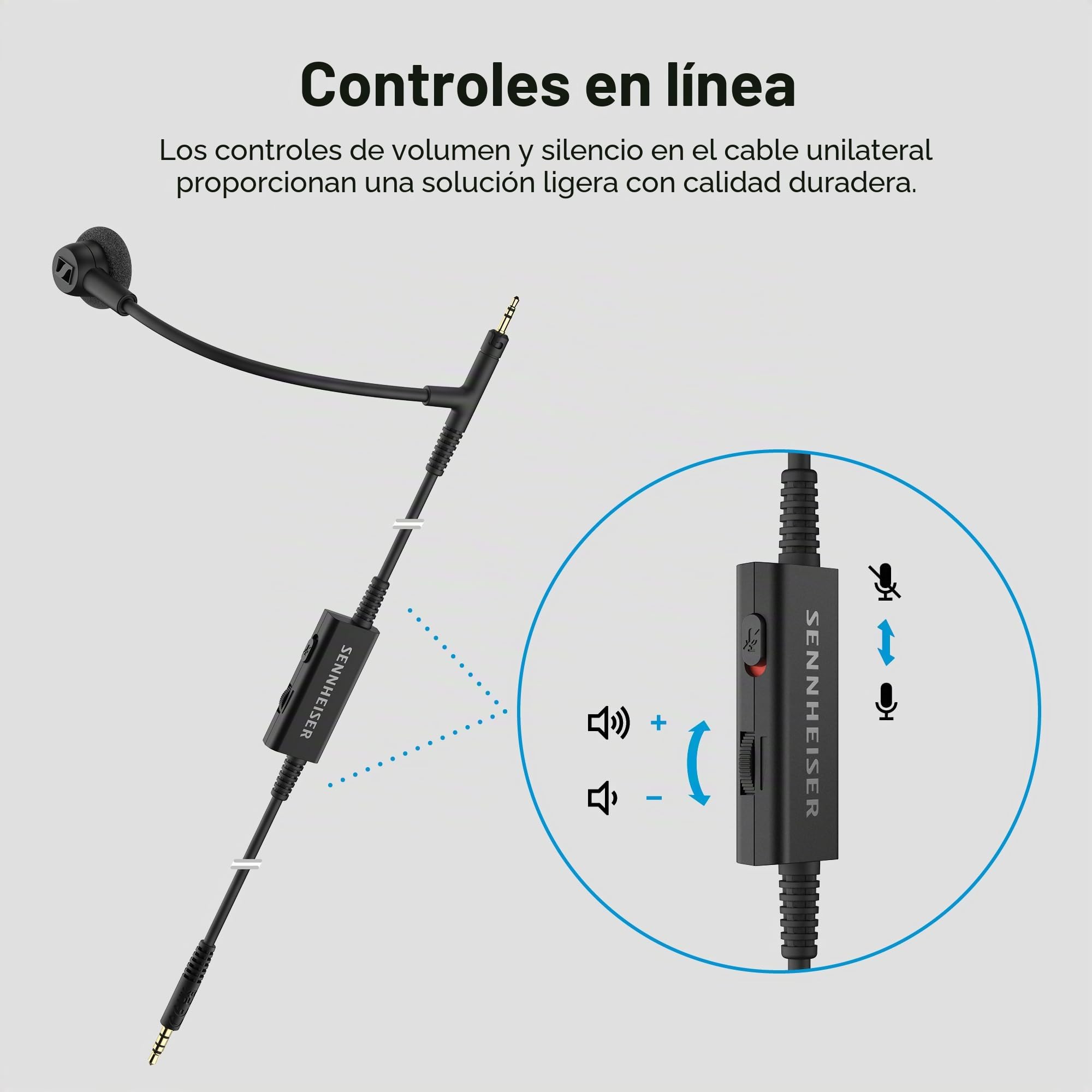 Sennheiser HD 500 Bam, micrófono con Brazo articulado enchufable para Juegos y Llamadas, con Controles de Volumen y Silencio, Toma analógica de 3,5 mm, para Auriculares HD 505 y Otros