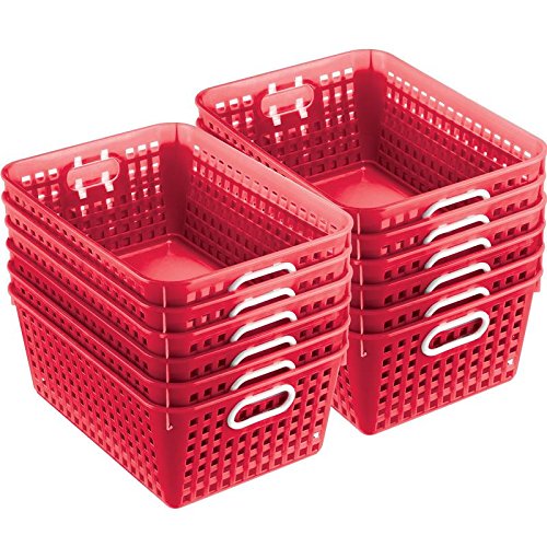 Really Good Stuff Multi-Purpose Plastic Storage Baskets For Classroom Or Home Use - Stackable Mesh Plastic Baskets With Grip Handles 13" X 10" (Red - Set Of 12) #TOP1